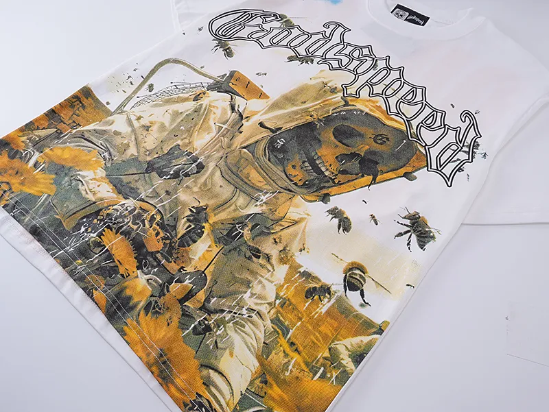 3063# P110 Real shot Godspeed American fashion rock street retro loose printed cotton short sleeves Fabric: 240g 32 count fine cotton double yarn pure cotton Color: off-white Size: S M L XL