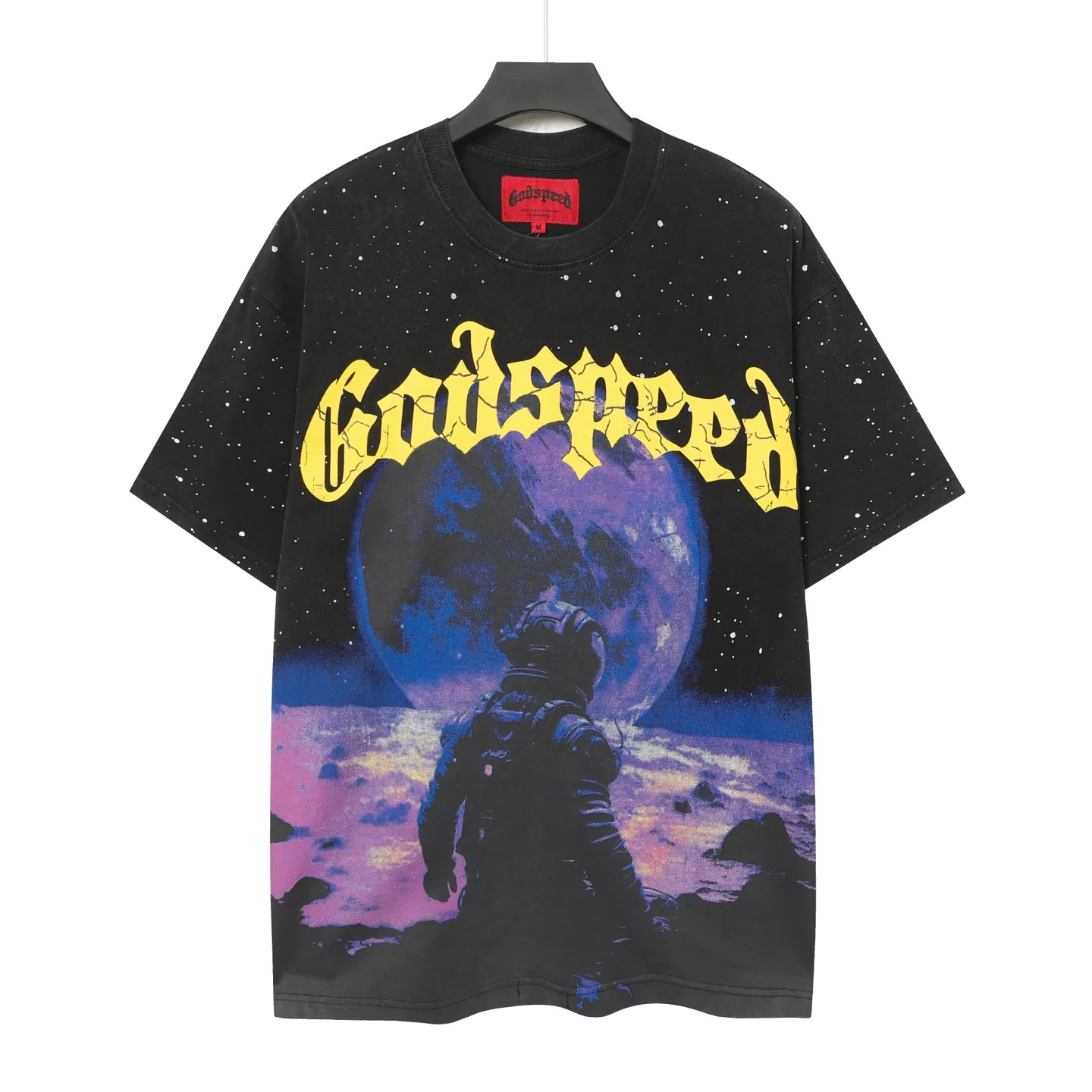 6062#washed black｜P116 Godspeed cross-border American rock and roll street washed retro style short-sleeved T (craft printing) fabric (fabric): 32 count combed double yarn 250g weight code number (size): S-M-L-XL color (colour): washed black 👉