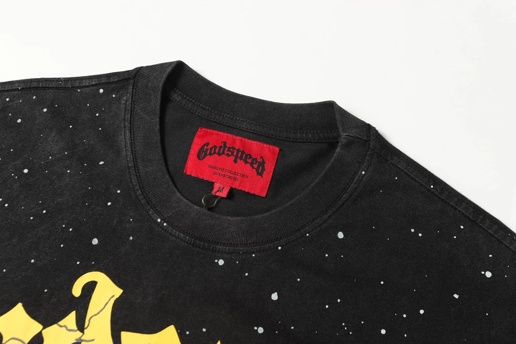 6062#washed black｜P116 Godspeed cross-border American rock and roll street washed retro style short-sleeved T (craft printing) fabric (fabric): 32 count combed double yarn 250g weight code number (size): S-M-L-XL color (colour): washed black 👉