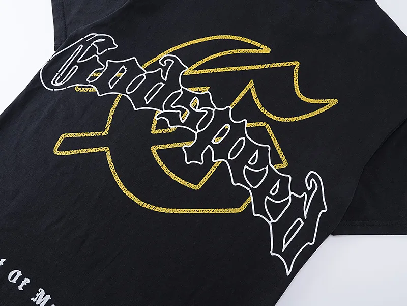 6017#washed black｜P116 Godspeed cross-border American rock and roll street washed retro style short-sleeved T (craft printing) fabric (fabric): 32 count combed double yarn 250g weight size (size): S-M-L-XL color (colour): washed black 👉