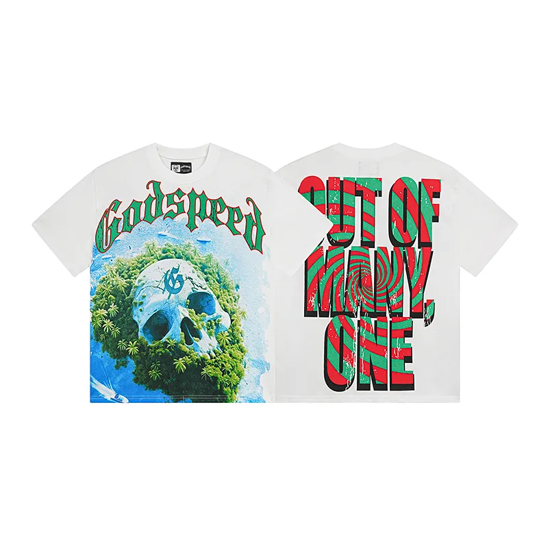 3030# P110 Real shot Godspeed American fashion rock street retro loose printed cotton short sleeves Fabric: 240g 32 count fine cotton double yarn pure cotton Color: off-white Size: S M L XL