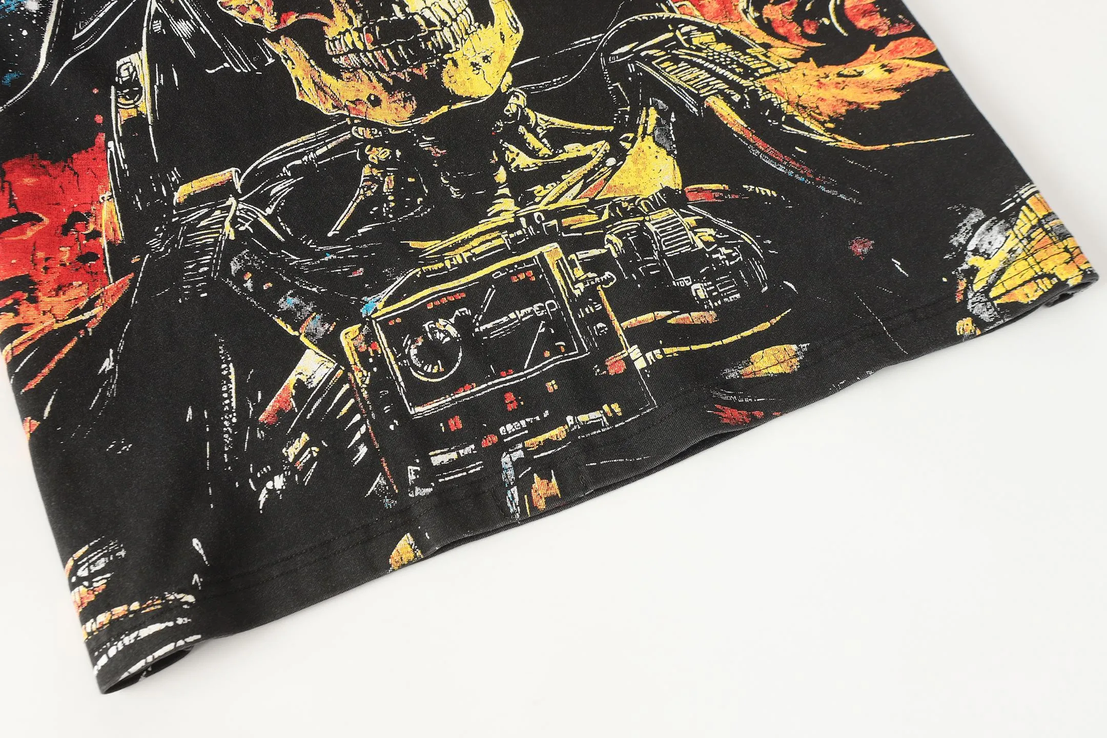 6096# washed black I P116 Godspeed cross-border American rock and roll street washed retro style short-sleeved T (craft printing) fabric (fabric): 32 count combed double yarn 250 grams weight code number (size): S-M-L-XL color (colour): washed black