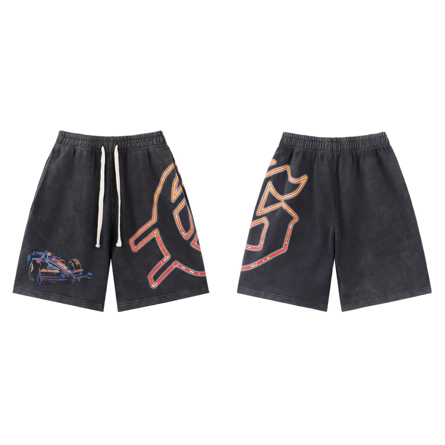 💰150 Style number: BR 8776 Fabric: 380g washed, real shot, beautiful and fashionable Godspeed printed high-quality double yarn casual fashion brand washed distressed shorts Color; washed black, washed blue, code number: S M L XL