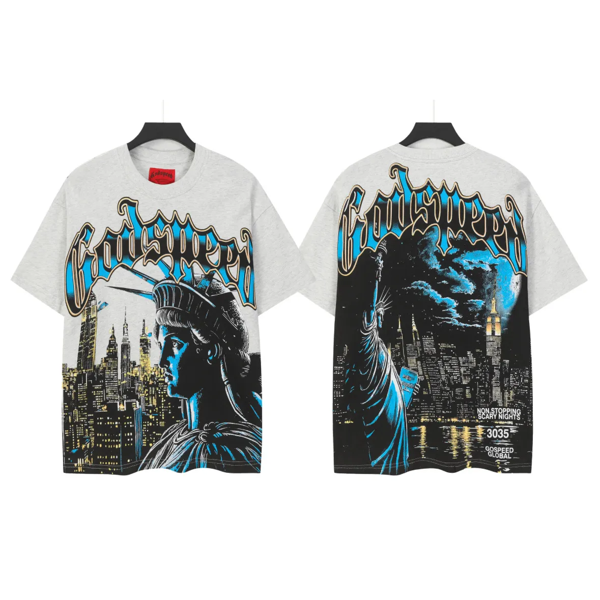 5105#Light Gray｜P106 Godspeed cross-border American rock and roll street washed retro style short-sleeved T (craft printing) fabric (fabric) 32-count combed double yarn 240 grams weight code number (size): S-M-L-XL color (colour): light gray