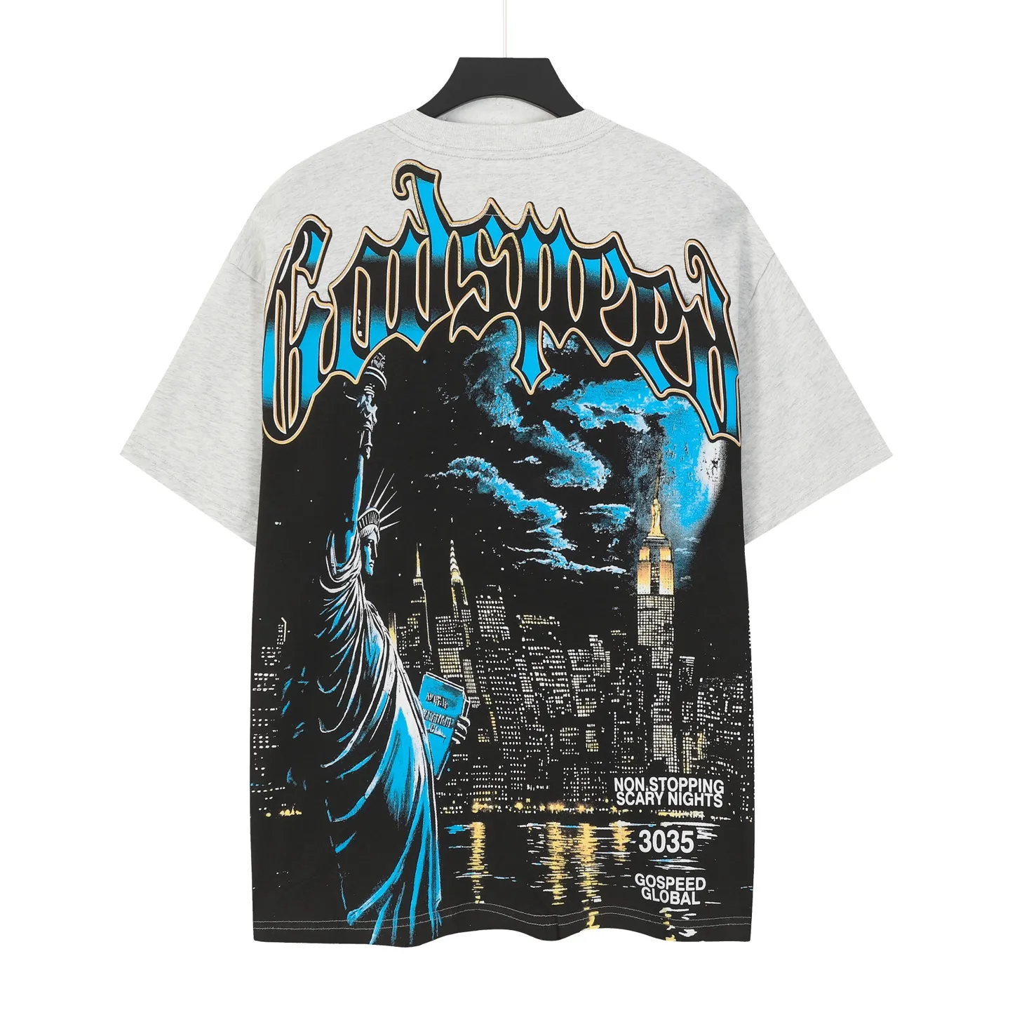 5105#Light Gray｜P106 Godspeed cross-border American rock and roll street washed retro style short-sleeved T (craft printing) fabric (fabric) 32-count combed double yarn 240 grams weight code number (size): S-M-L-XL color (colour): light gray