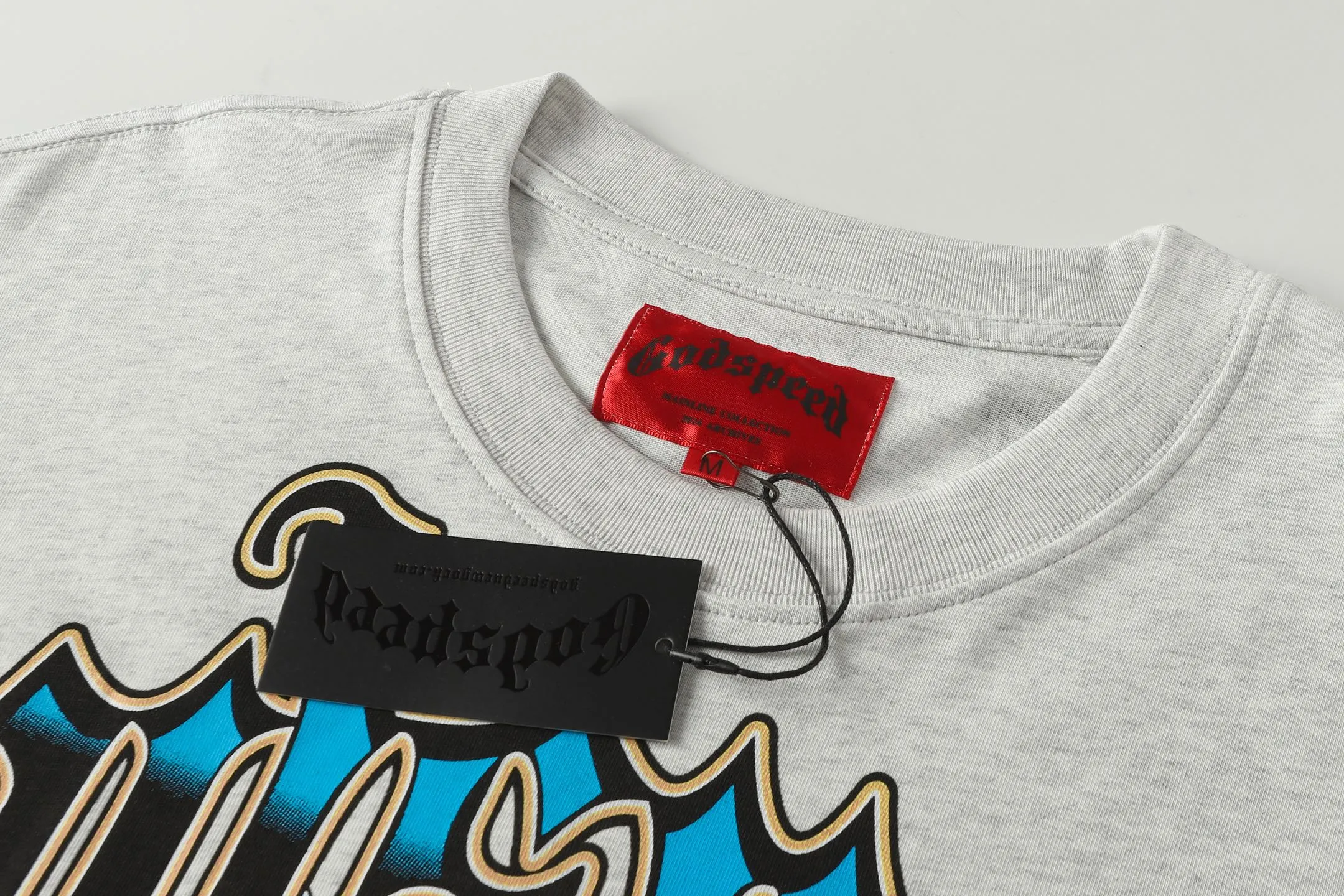 5105#Light Gray｜P106 Godspeed cross-border American rock and roll street washed retro style short-sleeved T (craft printing) fabric (fabric) 32-count combed double yarn 240 grams weight code number (size): S-M-L-XL color (colour): light gray