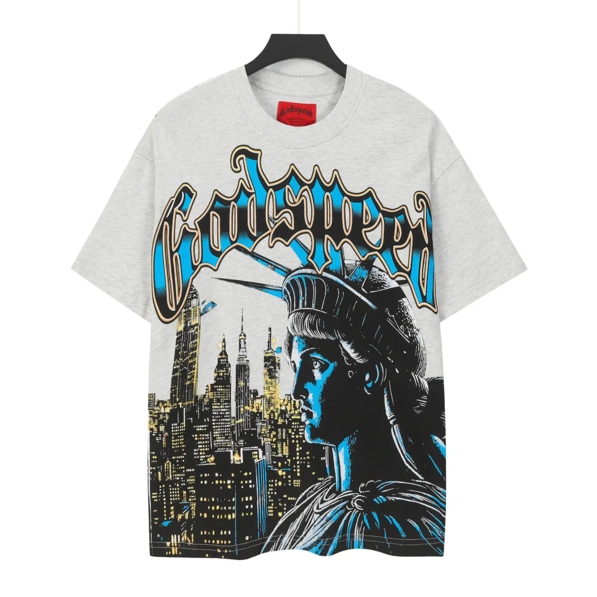 5105#Light Gray｜P106 Godspeed cross-border American rock and roll street washed retro style short-sleeved T (craft printing) fabric (fabric) 32-count combed double yarn 240 grams weight code number (size): S-M-L-XL color (colour): light gray