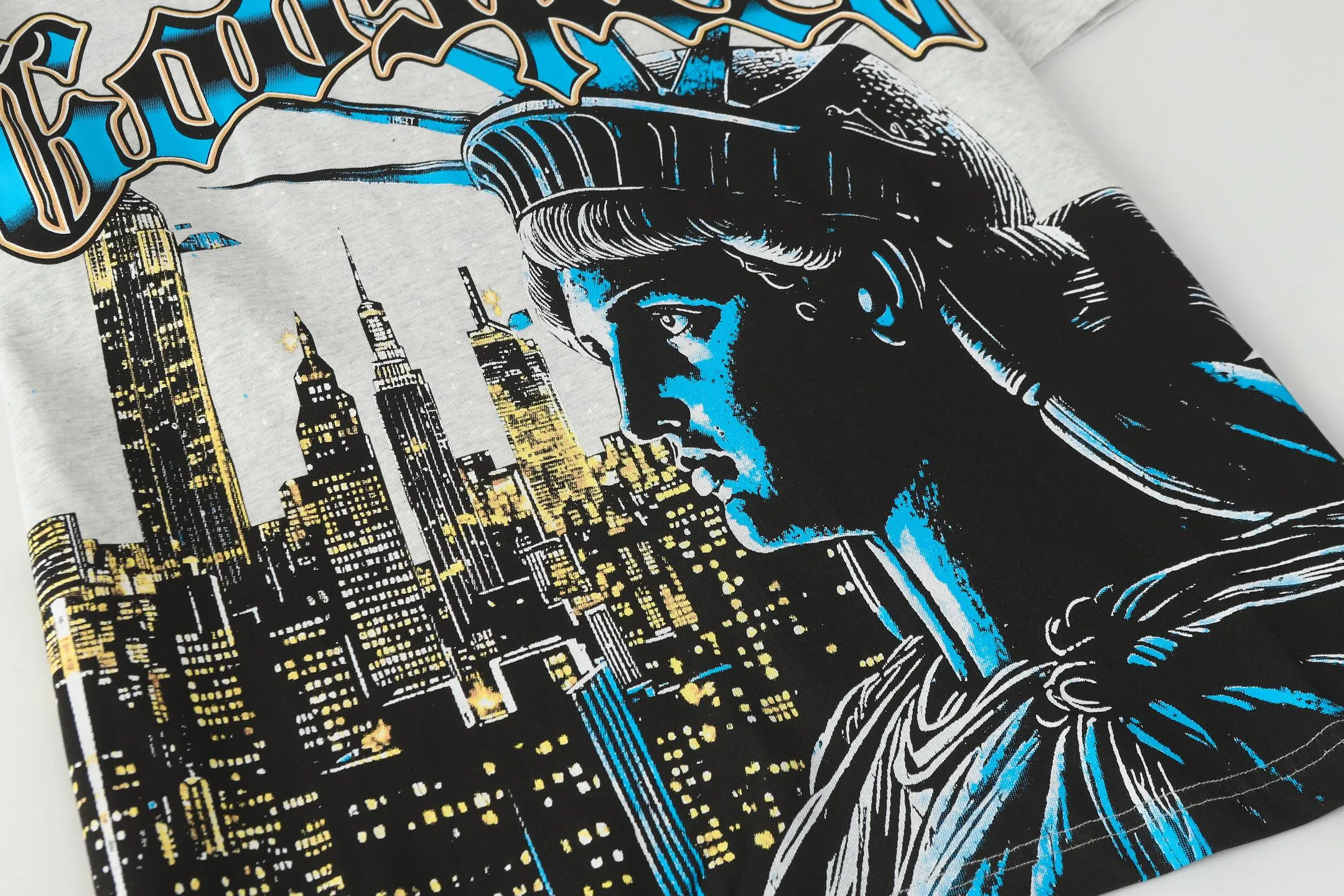 5105#Light Gray｜P106 Godspeed cross-border American rock and roll street washed retro style short-sleeved T (craft printing) fabric (fabric) 32-count combed double yarn 240 grams weight code number (size): S-M-L-XL color (colour): light gray
