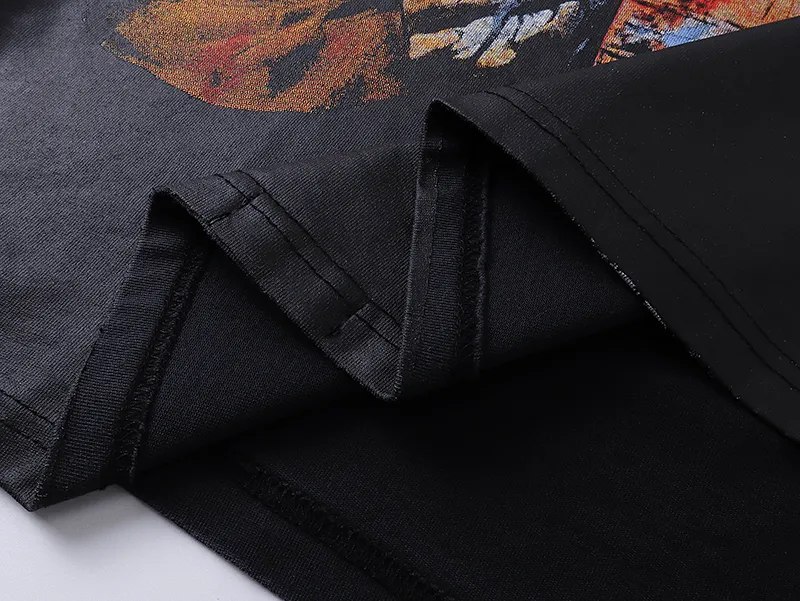 1016# P126 Washed Style Real Shot Godspeed American Fashion Rock Street Retro Washed Distressed Printed Cotton Short Sleeves Fabric: 250g 32 Count Fine Cotton Double Yarn Pure Cotton Color: Washed Black Size: S M L XL