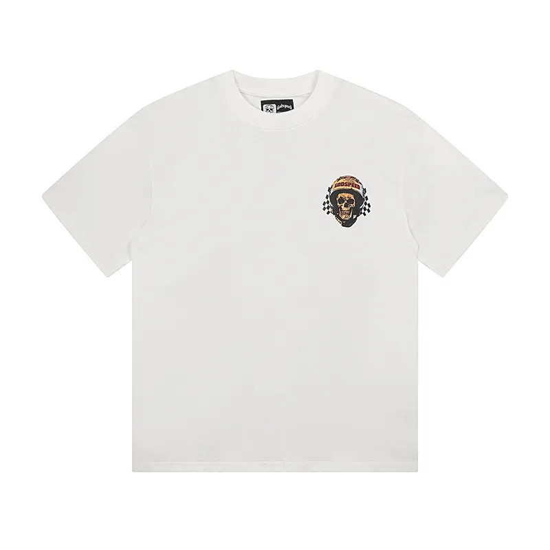 3076# P106 Real shot Godspeed American fashion rock street retro loose printed cotton short sleeves Fabric: 240g 32 count fine cotton double yarn pure cotton Color: off-white Size: S M L XL