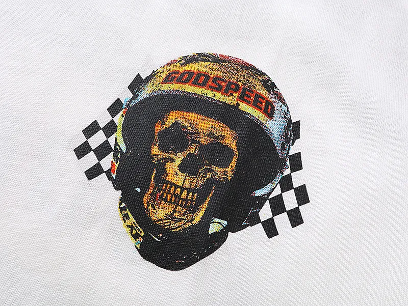 3076# P106 Real shot Godspeed American fashion rock street retro loose printed cotton short sleeves Fabric: 240g 32 count fine cotton double yarn pure cotton Color: off-white Size: S M L XL