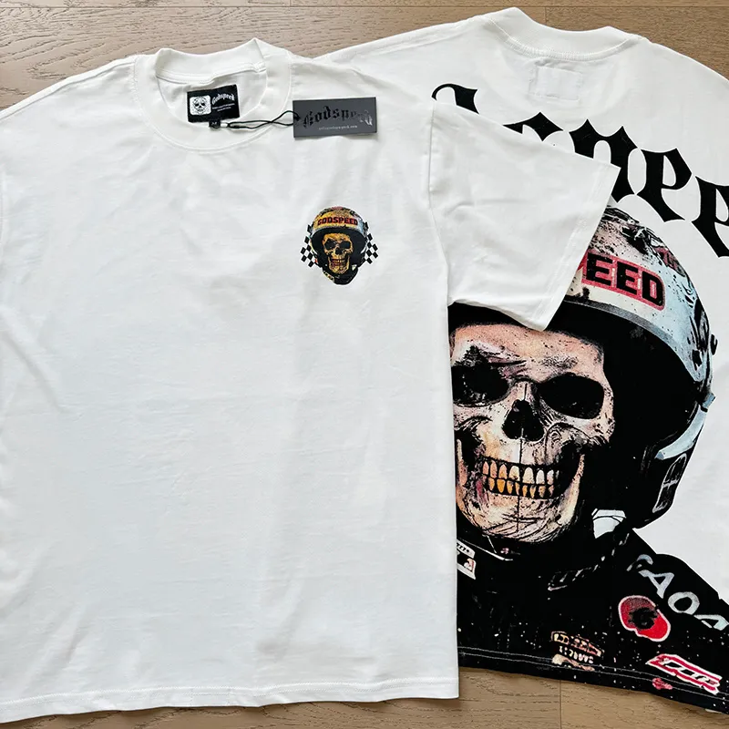 3076# P106 Real shot Godspeed American fashion rock street retro loose printed cotton short sleeves Fabric: 240g 32 count fine cotton double yarn pure cotton Color: off-white Size: S M L XL