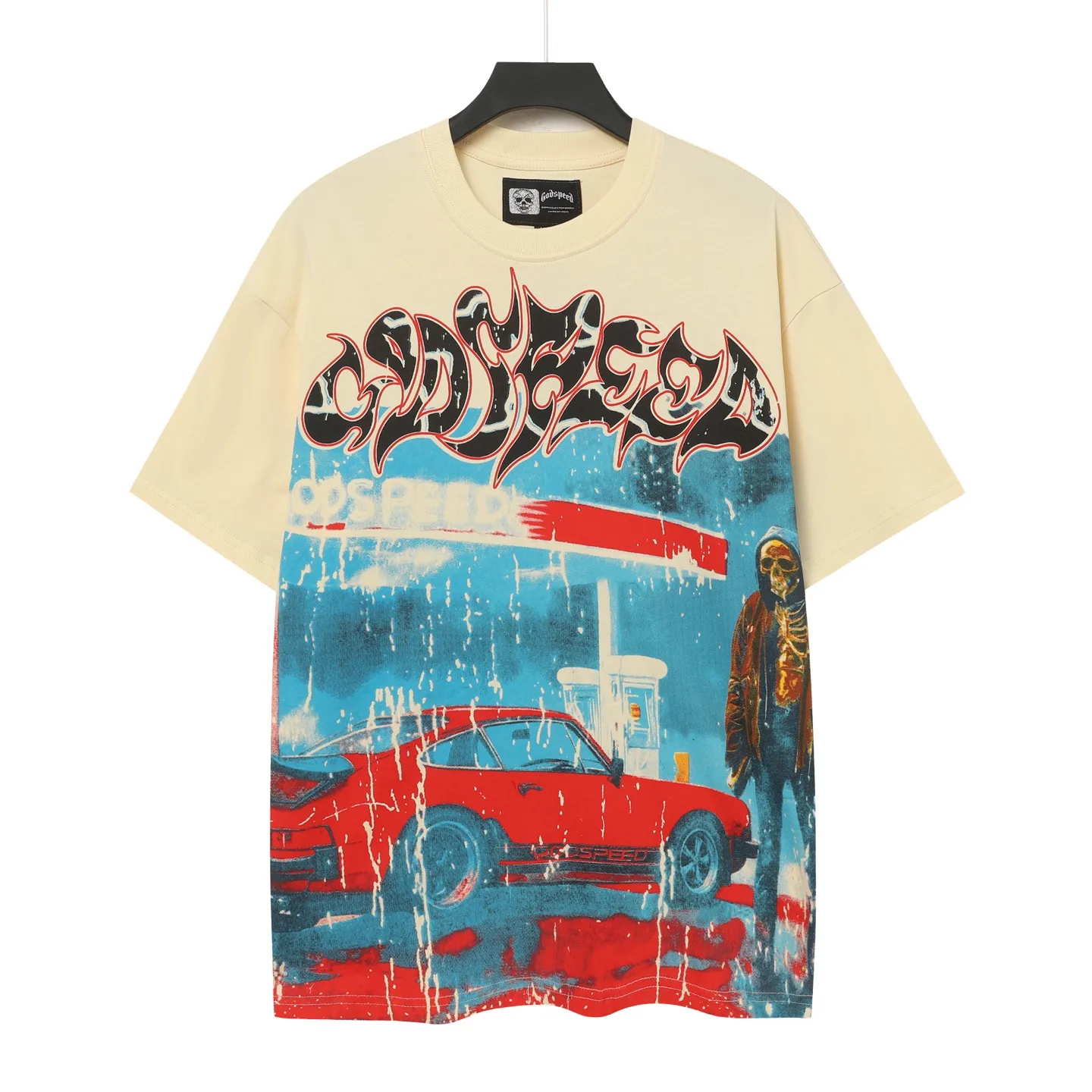 5006#apricot | P104 Godspeed cross-border American rock and roll street washed retro style short-sleeved T (craft printing) fabric (fabric) 32 counts combed double yarn 240 grams weight code number (size): S-M-L-XL color (colour): apricot