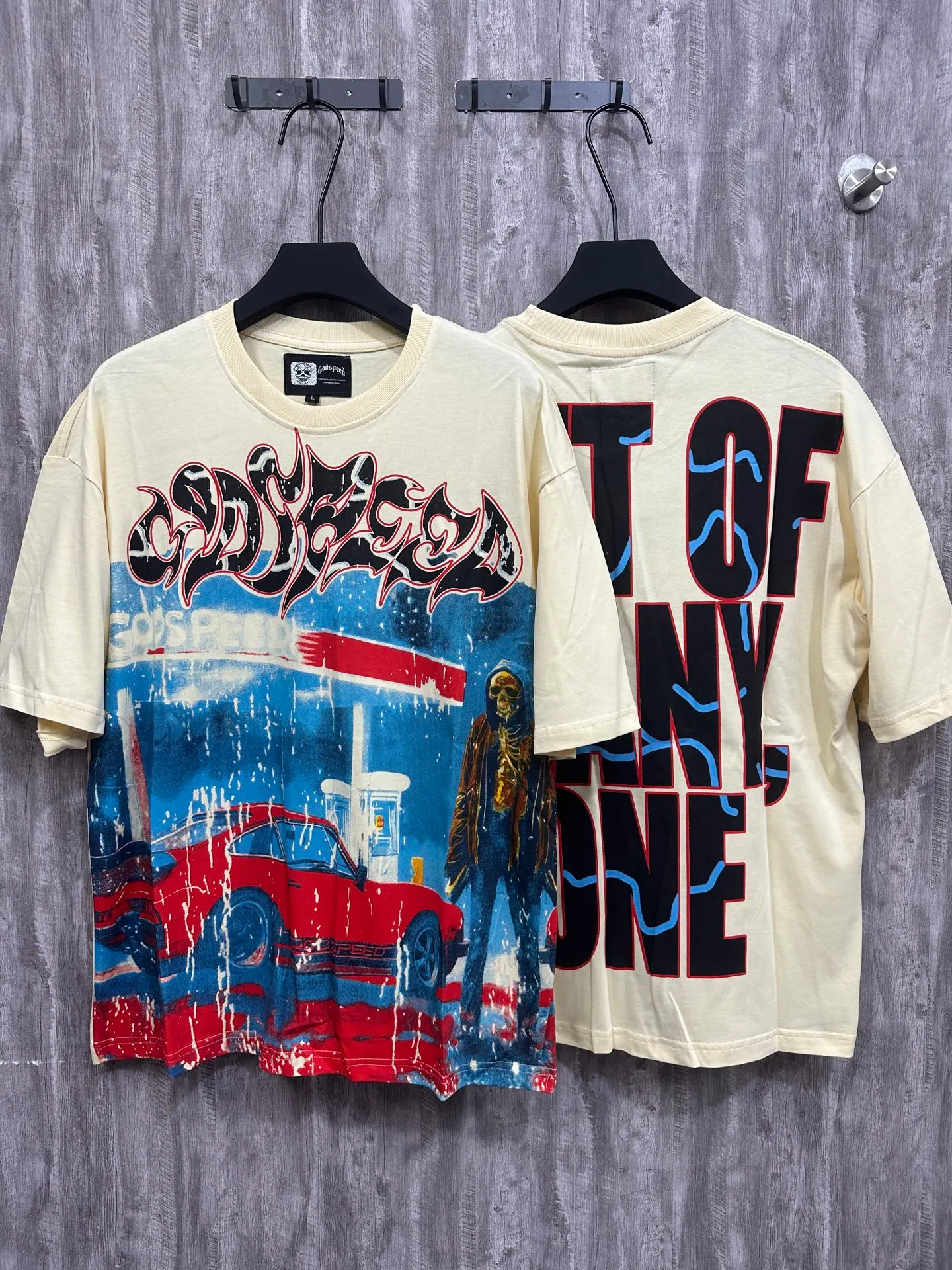 5006#apricot | P104 Godspeed cross-border American rock and roll street washed retro style short-sleeved T (craft printing) fabric (fabric) 32 counts combed double yarn 240 grams weight code number (size): S-M-L-XL color (colour): apricot