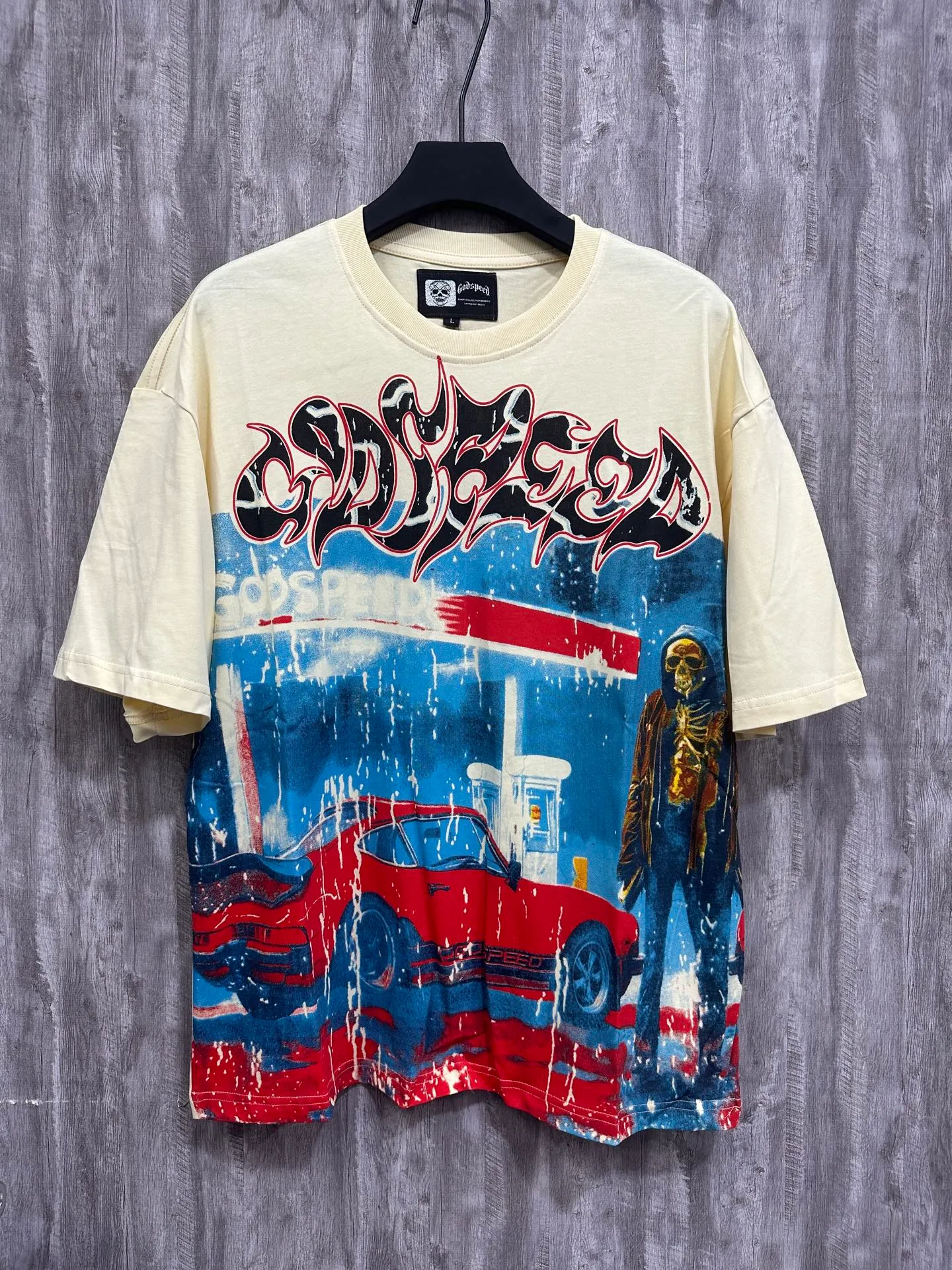 5006#apricot | P104 Godspeed cross-border American rock and roll street washed retro style short-sleeved T (craft printing) fabric (fabric) 32 counts combed double yarn 240 grams weight code number (size): S-M-L-XL color (colour): apricot