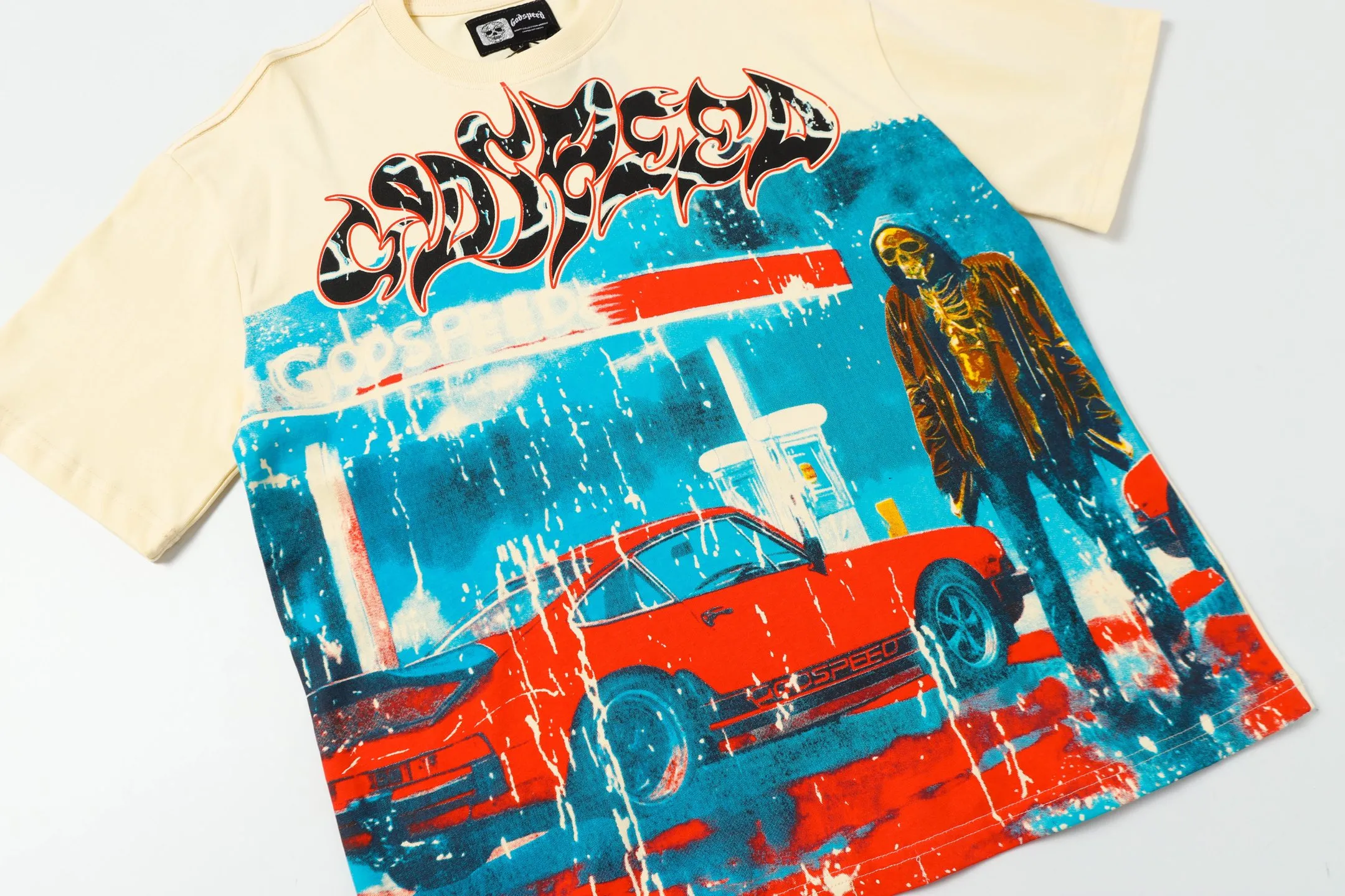 5006#apricot | P104 Godspeed cross-border American rock and roll street washed retro style short-sleeved T (craft printing) fabric (fabric) 32 counts combed double yarn 240 grams weight code number (size): S-M-L-XL color (colour): apricot