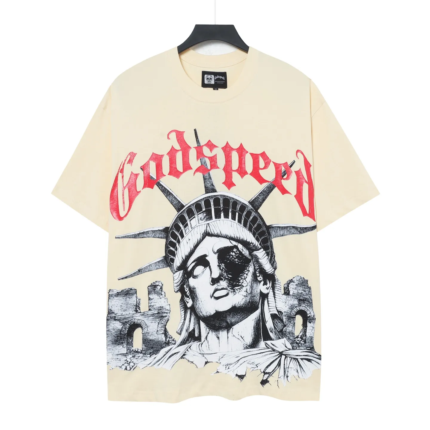 5086#vine purple/apricot color｜P104 Godspeed cross-border American rock and roll street washed retro style short-sleeved T (craft printing) fabric (fabric) 32 count combed double yarn 240 grams weight code number (size): S-M-L-XL color (colour): apricot/vine purple