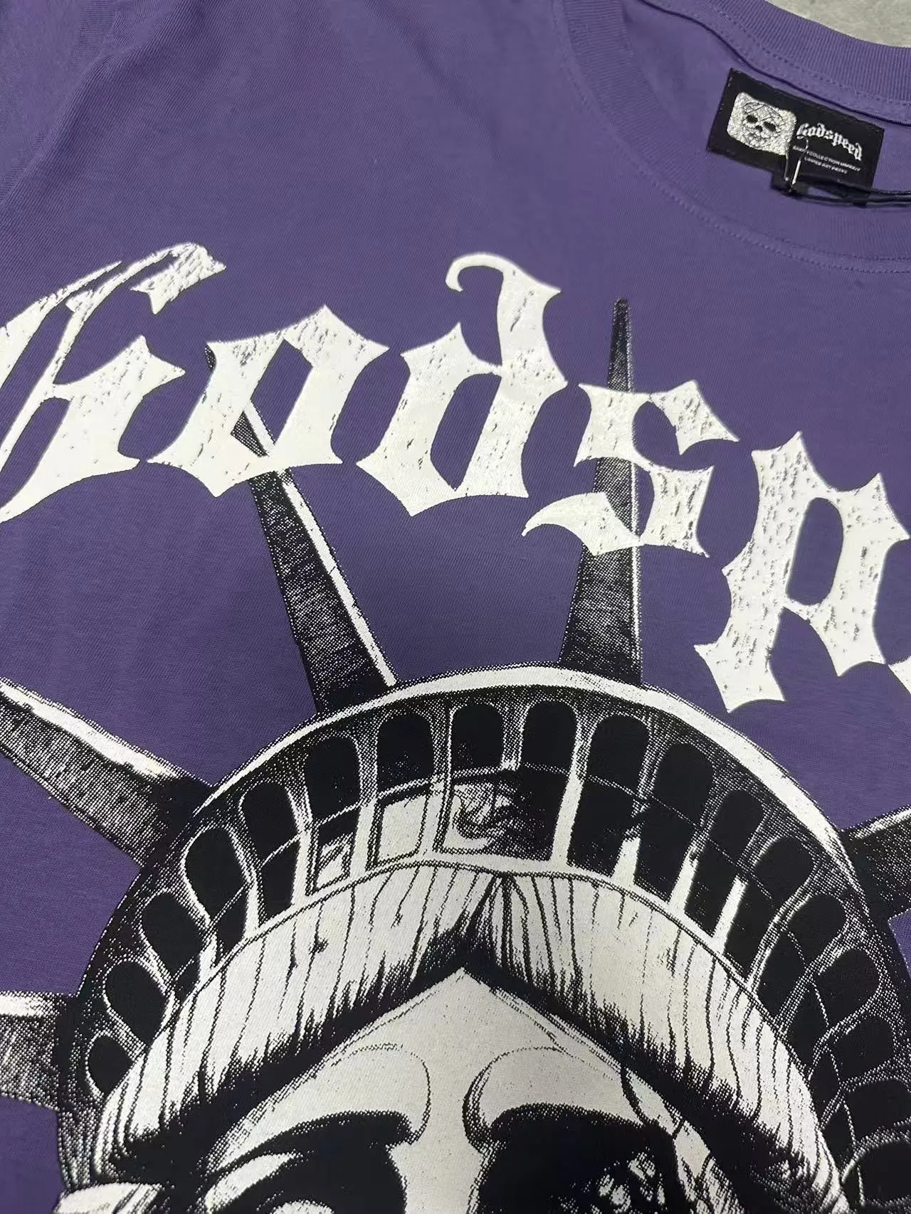 5086#vine purple/apricot color｜P104 Godspeed cross-border American rock and roll street washed retro style short-sleeved T (craft printing) fabric (fabric) 32 count combed double yarn 240 grams weight code number (size): S-M-L-XL color (colour): apricot/vine purple