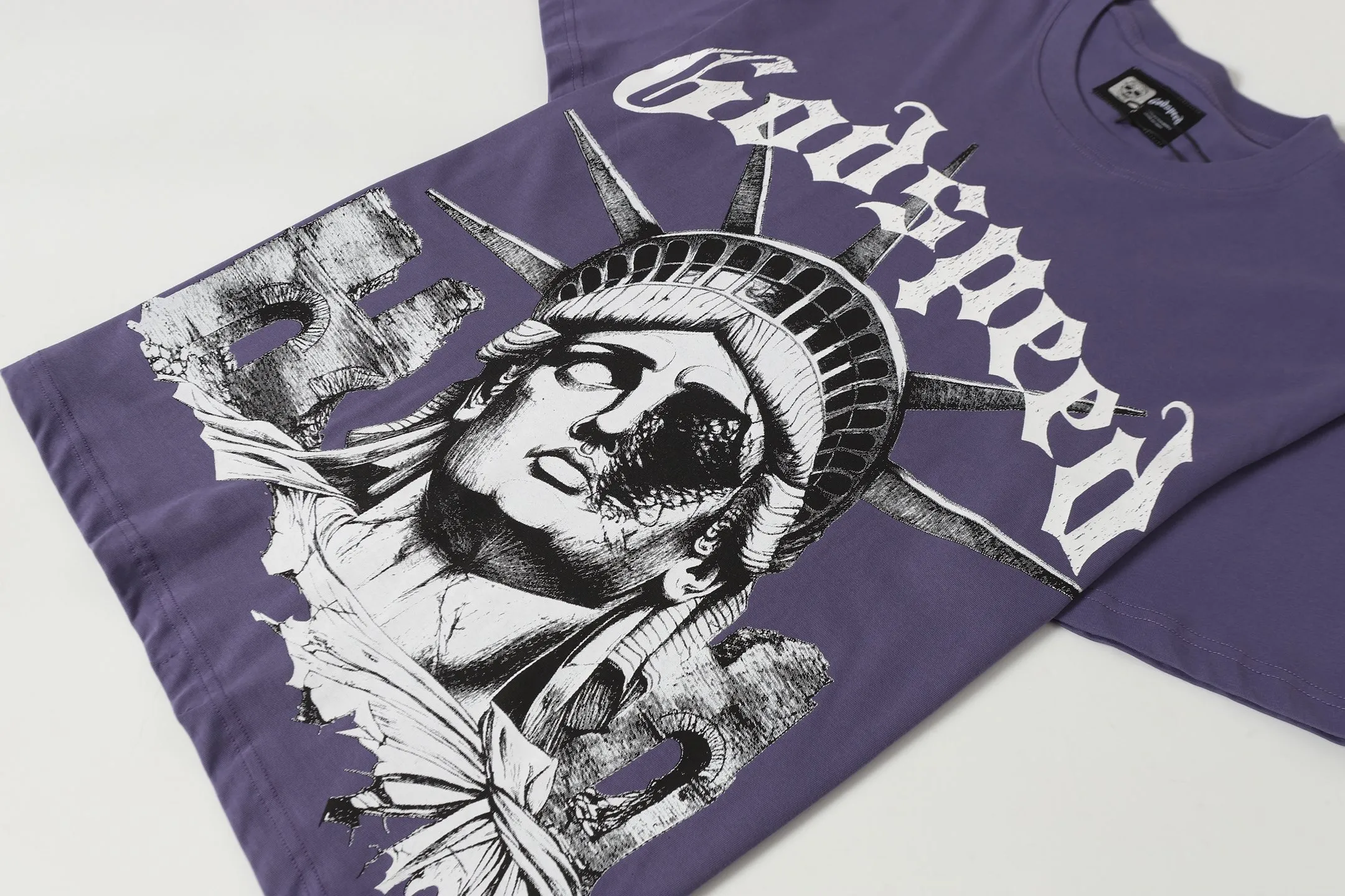 5086#vine purple/apricot color｜P104 Godspeed cross-border American rock and roll street washed retro style short-sleeved T (craft printing) fabric (fabric) 32 count combed double yarn 240 grams weight code number (size): S-M-L-XL color (colour): apricot/vine purple