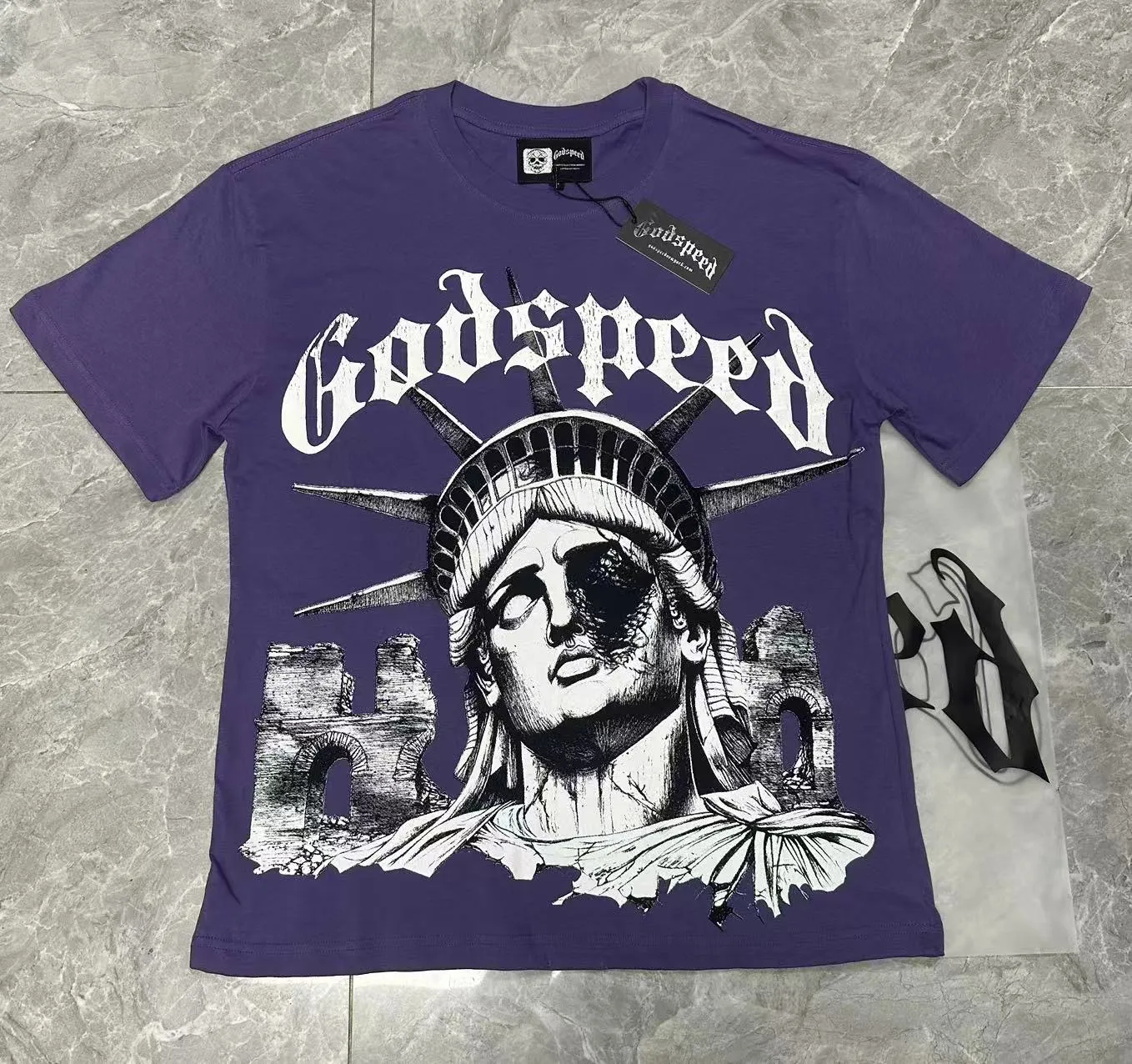 5086#vine purple/apricot color｜P104 Godspeed cross-border American rock and roll street washed retro style short-sleeved T (craft printing) fabric (fabric) 32 count combed double yarn 240 grams weight code number (size): S-M-L-XL color (colour): apricot/vine purple