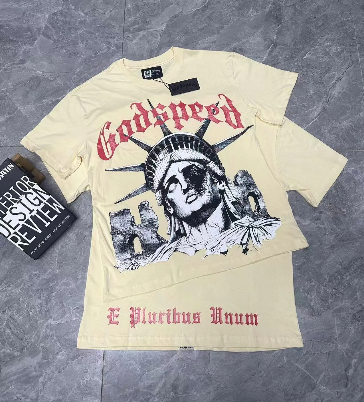 5086#vine purple/apricot color｜P104 Godspeed cross-border American rock and roll street washed retro style short-sleeved T (craft printing) fabric (fabric) 32 count combed double yarn 240 grams weight code number (size): S-M-L-XL color (colour): apricot/vine purple
