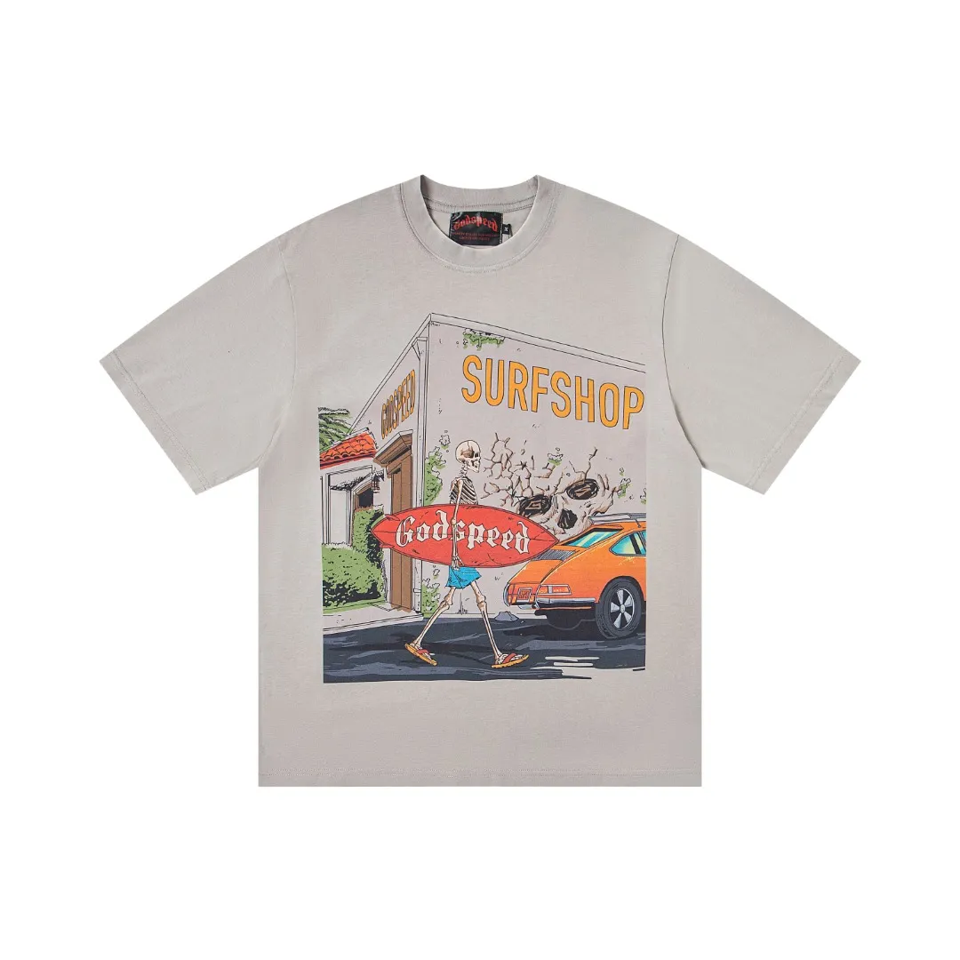 G28# GodSpeed ​​white ink direct spray washed short-sleeved S-XL size gray (washed) P126 black (washed) P126