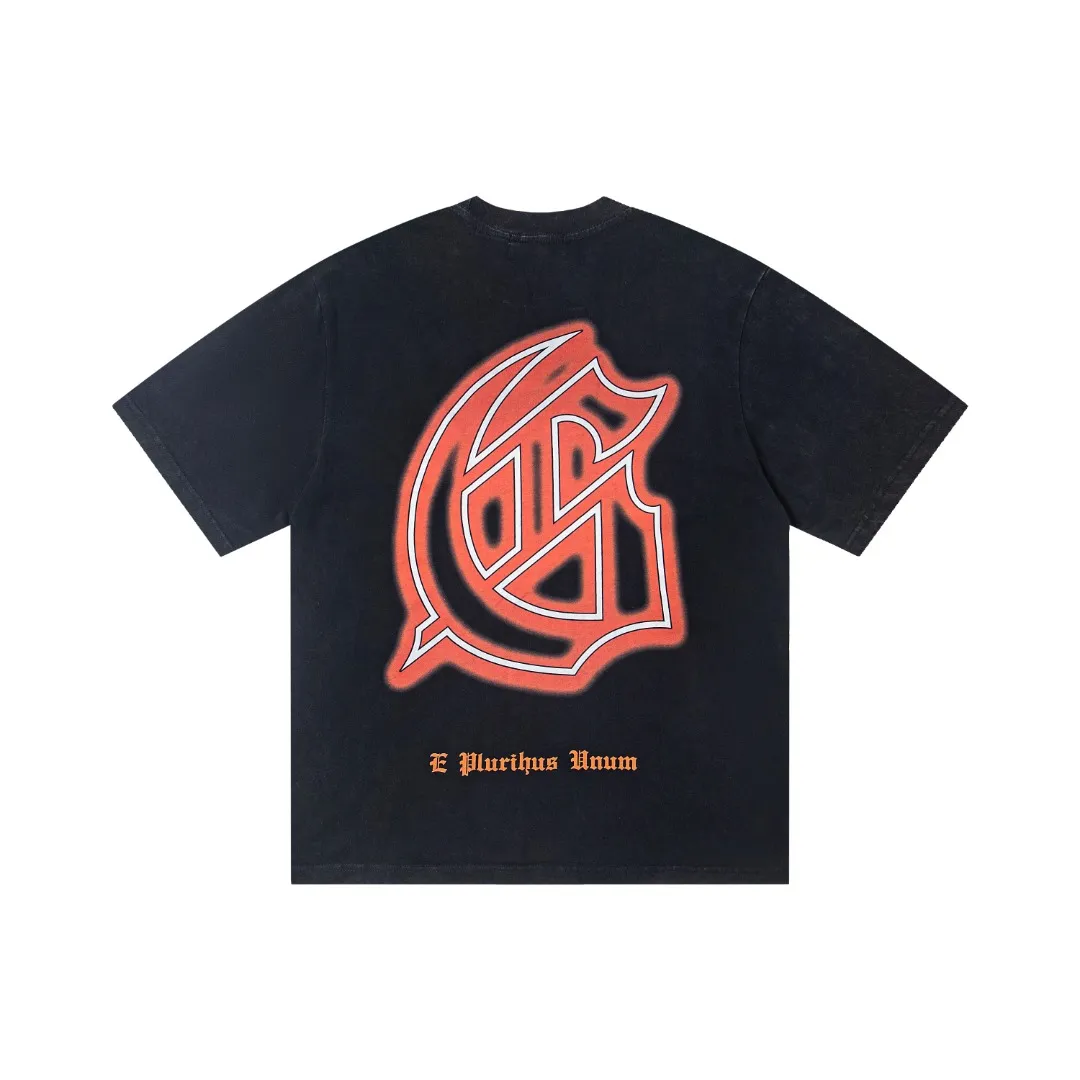 G28# GodSpeed ​​white ink direct spray washed short-sleeved S-XL size gray (washed) P126 black (washed) P126