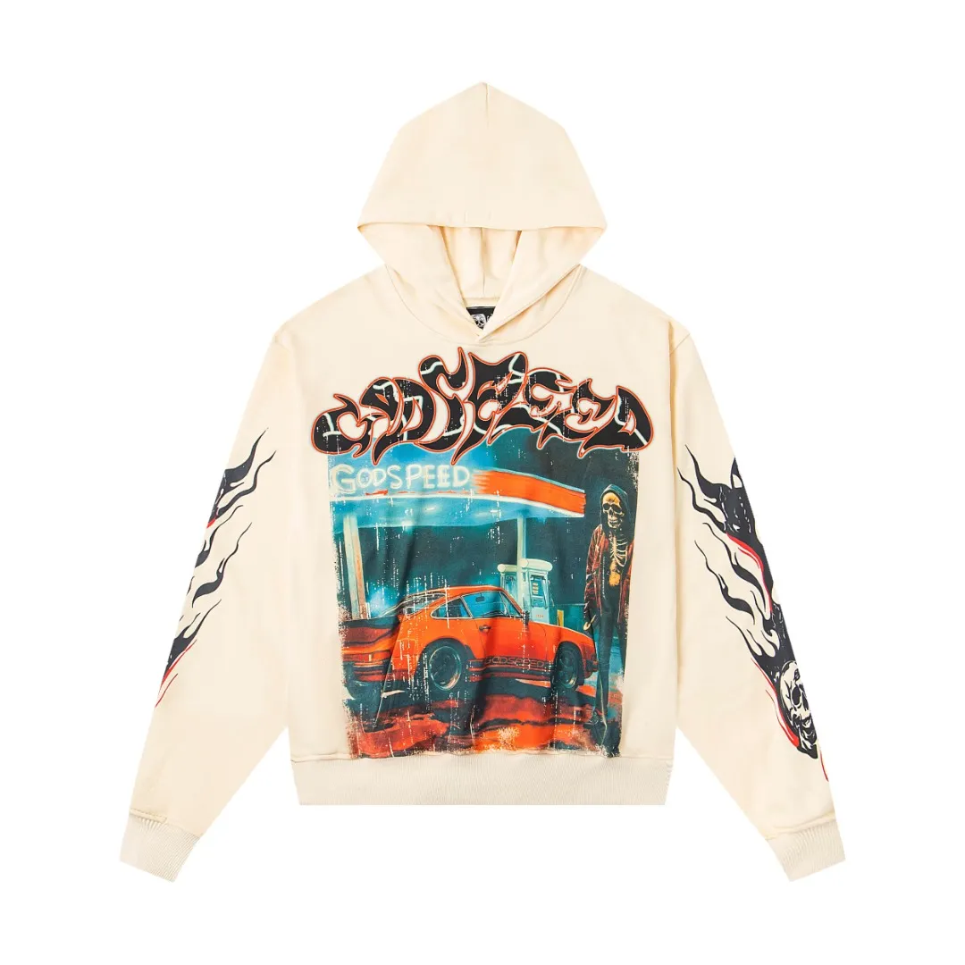 G20# GodSpeed ​​white ink direct spray sweatshirt S-XL apricot P226