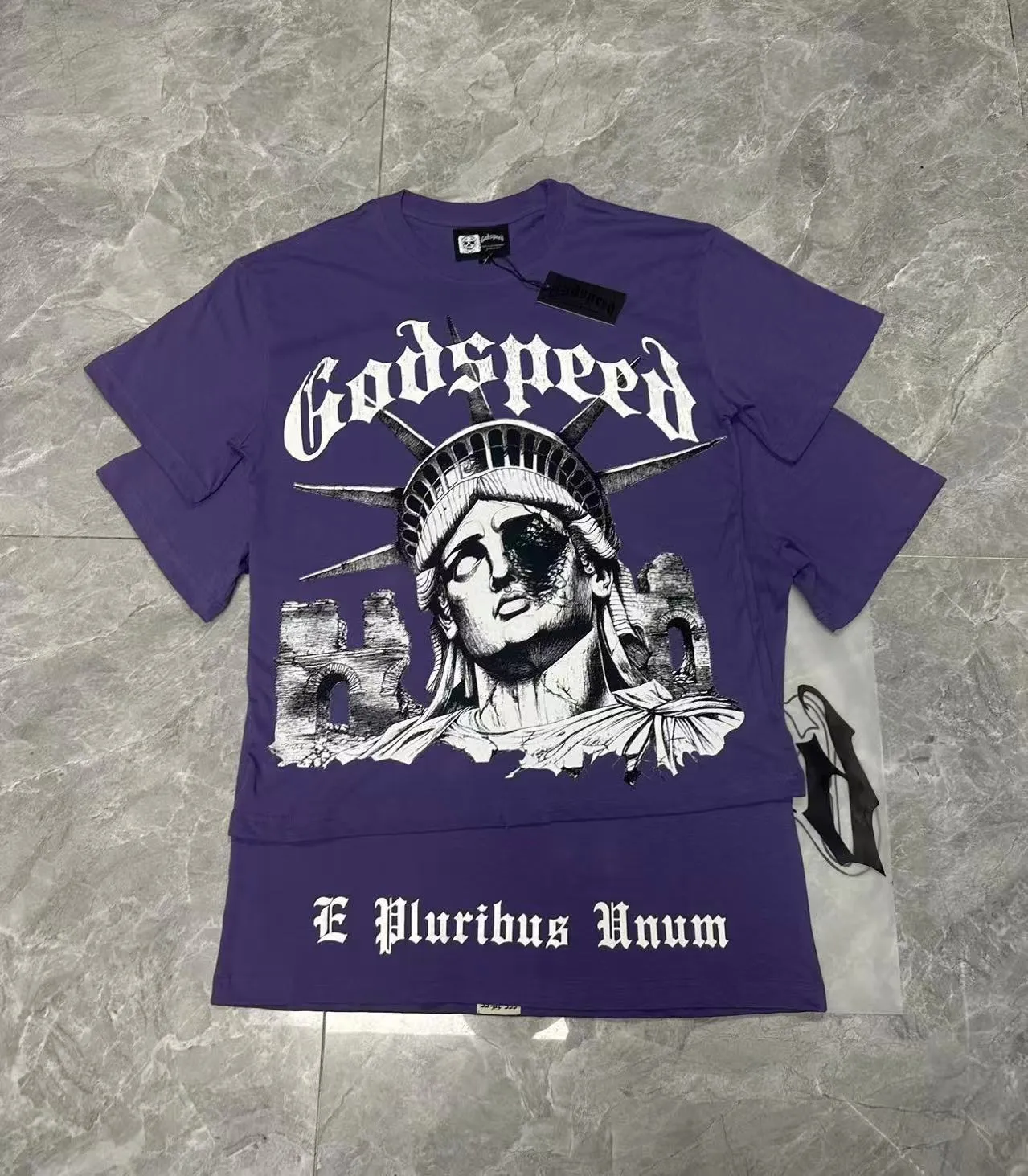 5086#vine purple/apricot | P104 Godspeed cross-border American rock and roll street washed retro style short-sleeved T (craft printing) fabric (fabric) 32 counts combed double yarn 240 grams weight code number (size): S-M-L-XL color (colour): apricot/vine purple 👉