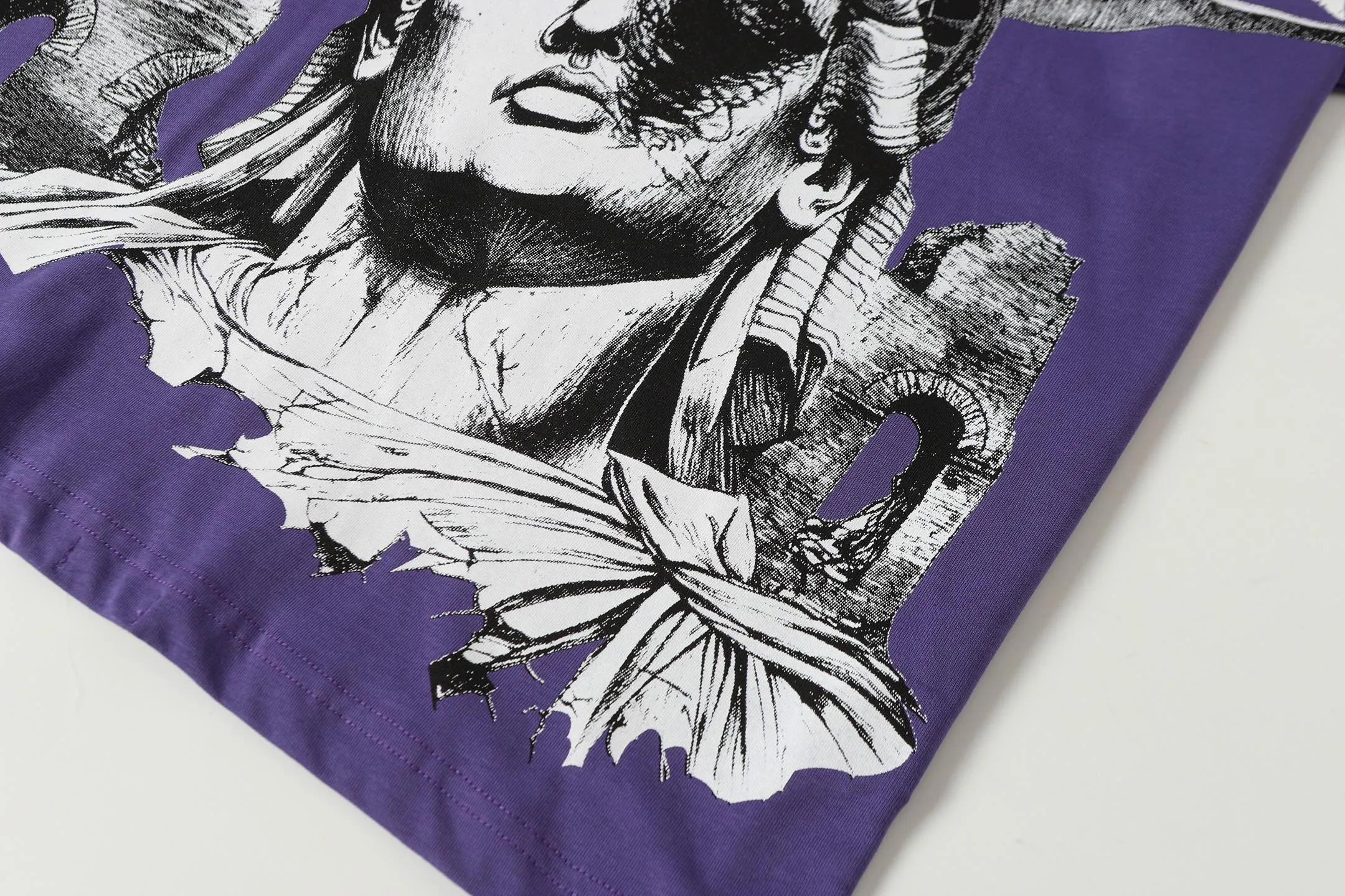 5086#vine purple/apricot | P104 Godspeed cross-border American rock and roll street washed retro style short-sleeved T (craft printing) fabric (fabric) 32 counts combed double yarn 240 grams weight code number (size): S-M-L-XL color (colour): apricot/vine purple 👉
