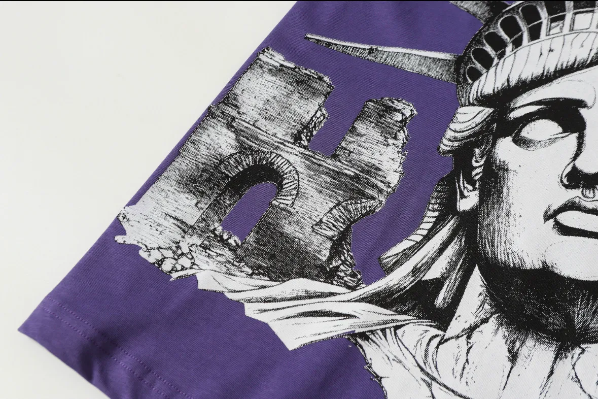 5086#vine purple/apricot | P104 Godspeed cross-border American rock and roll street washed retro style short-sleeved T (craft printing) fabric (fabric) 32 counts combed double yarn 240 grams weight code number (size): S-M-L-XL color (colour): apricot/vine purple 👉