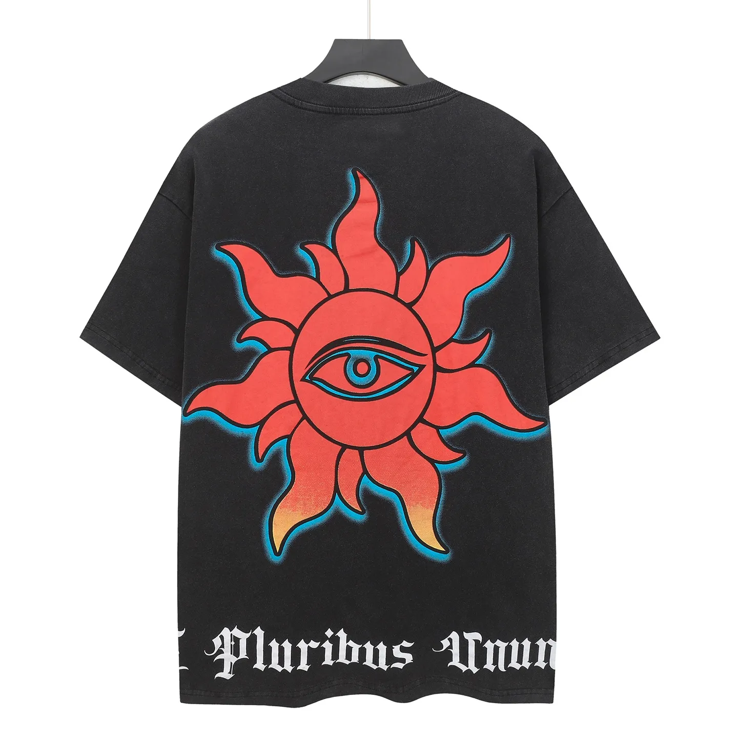 6313#washed black｜P116 Godspeed cross-border American rock and roll street washed retro style short-sleeved T (craft printing) fabric (fabric): 32 count combed double yarn 250g weight size (size): S-M-L-XL color (colour): washed black