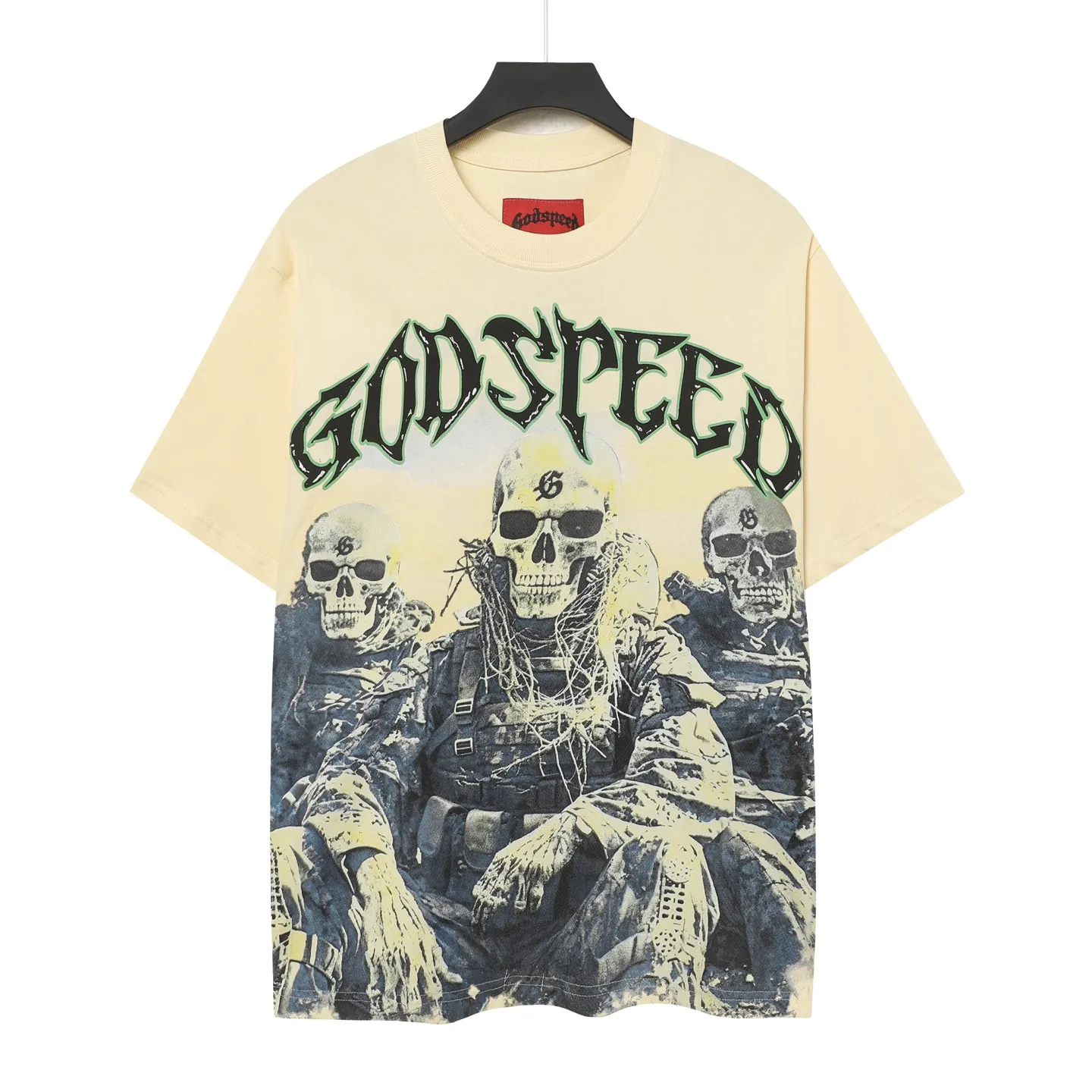 5067#Apricot | P104 Godspeed cross-border American rock and roll street washed retro style short-sleeved T (craft printing) fabric (fabric) 32-count combed double yarn 240 grams weight code number (size): S-M-L-XL color (colour): apricot