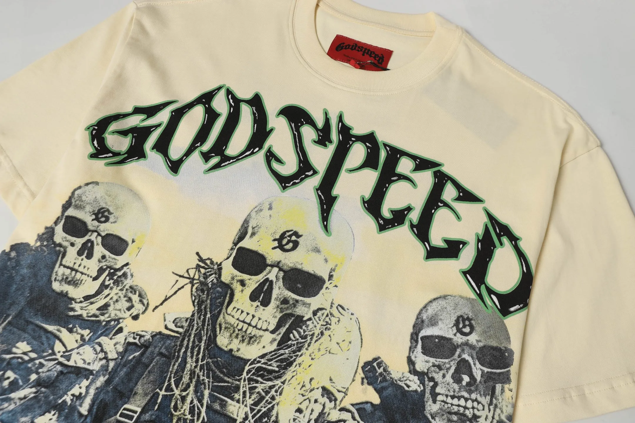 5067#Apricot | P104 Godspeed cross-border American rock and roll street washed retro style short-sleeved T (craft printing) fabric (fabric) 32-count combed double yarn 240 grams weight code number (size): S-M-L-XL color (colour): apricot