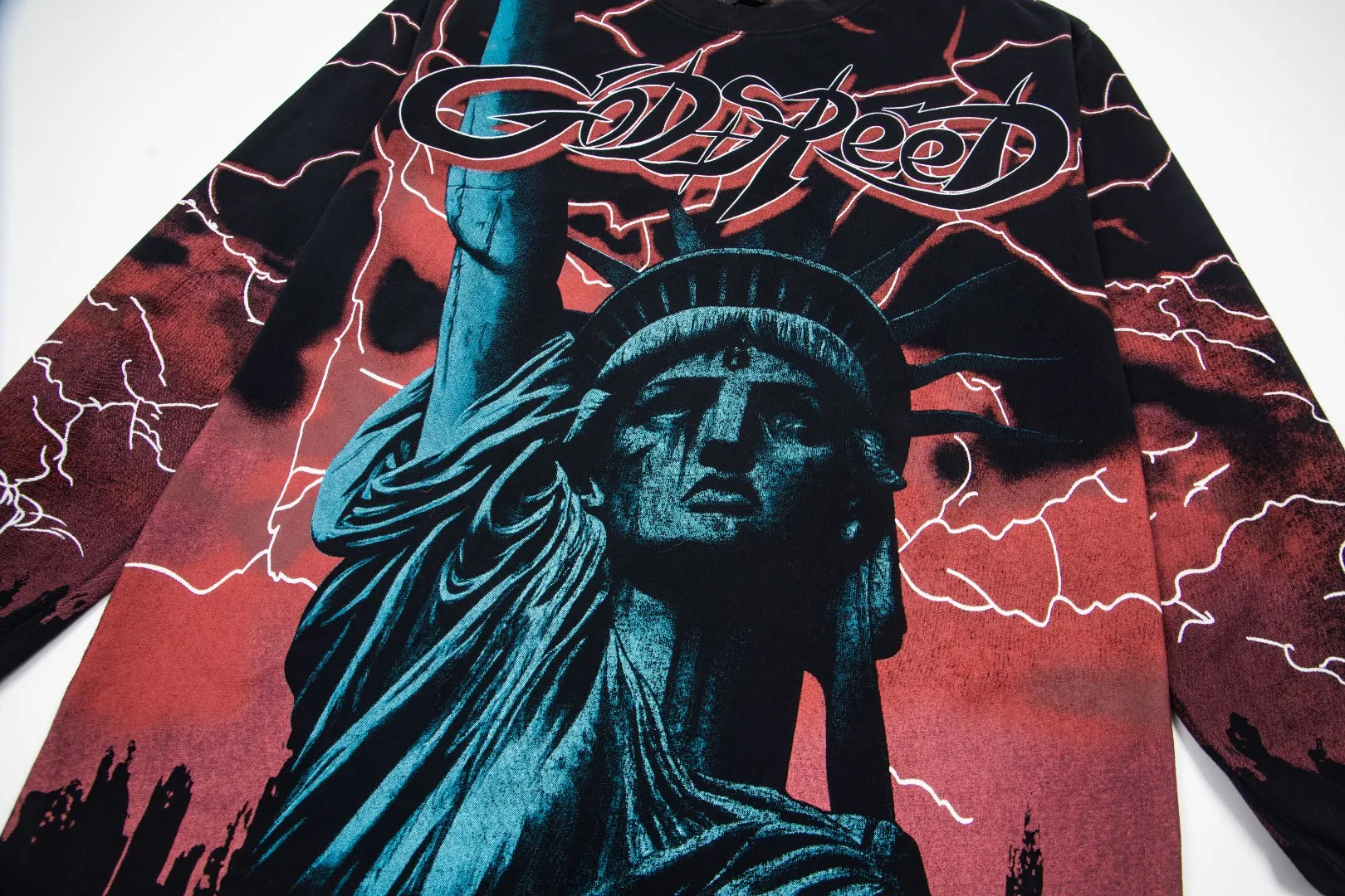 G57# GodSpeed ​​HD printed washed long sleeve S-XL size black red black blue black yellow P166