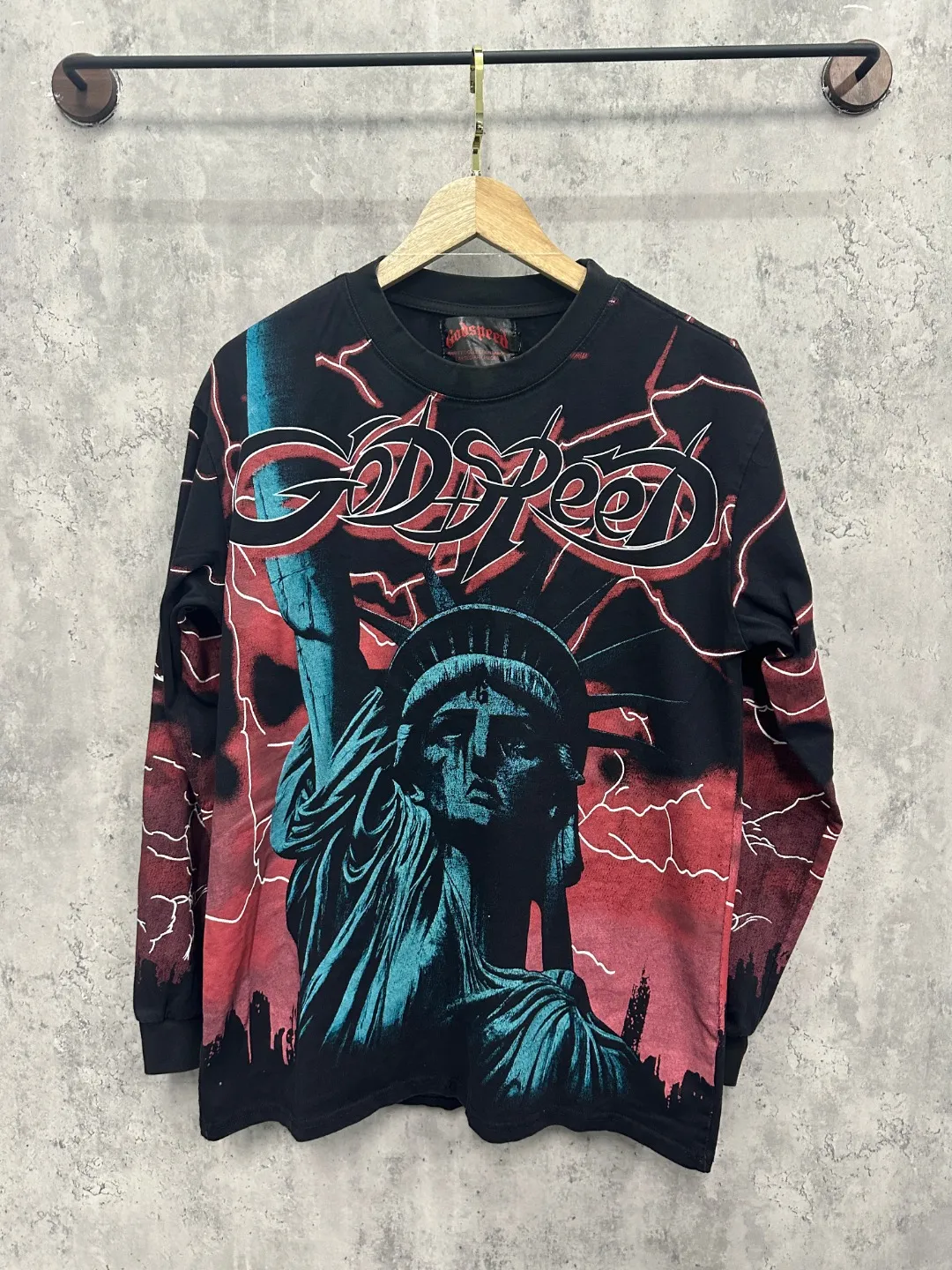 G57# GodSpeed ​​HD printed washed long sleeve S-XL size black red black blue black yellow P166