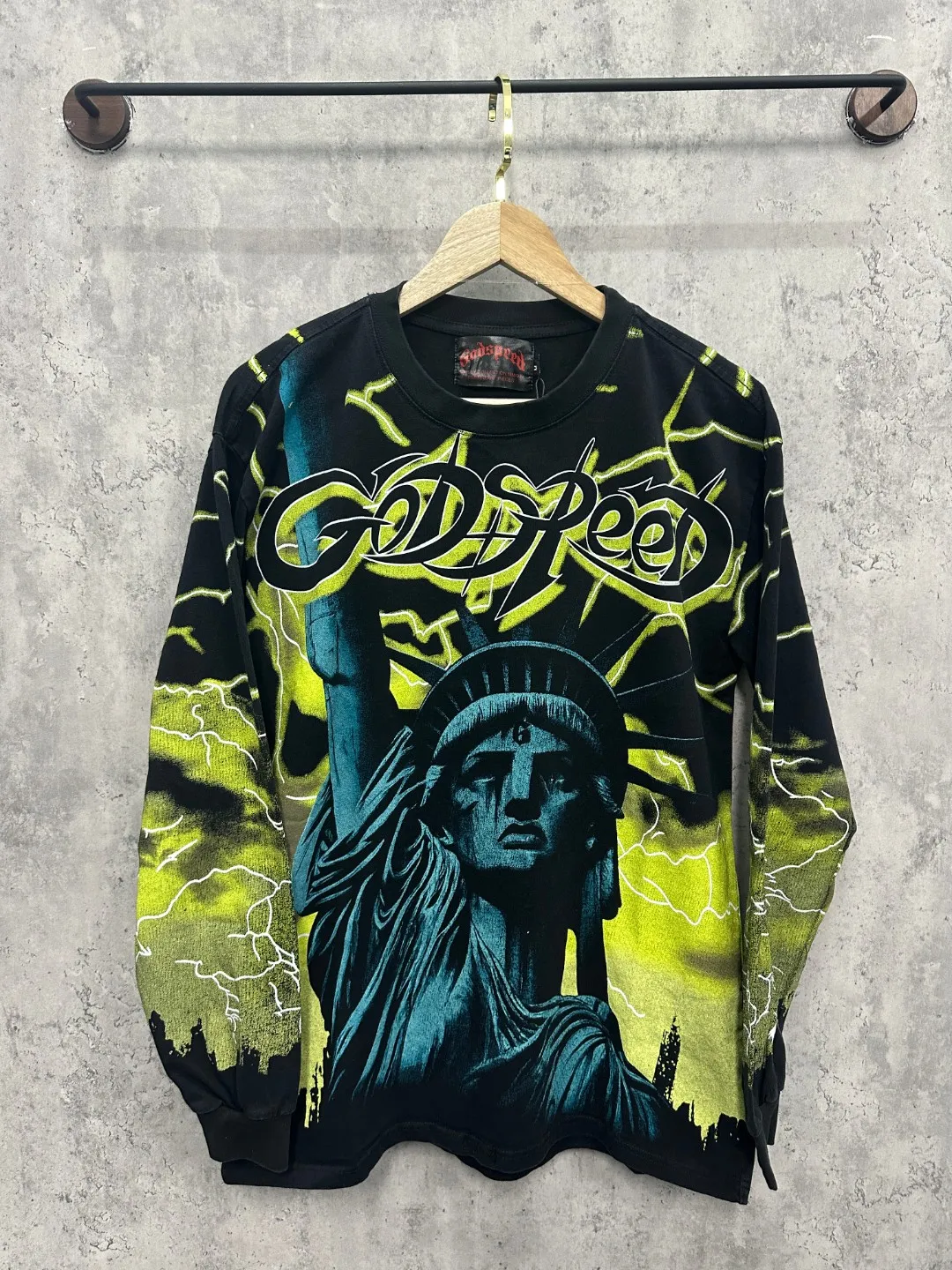 G57# GodSpeed ​​HD printed washed long sleeve S-XL size black red black blue black yellow P166