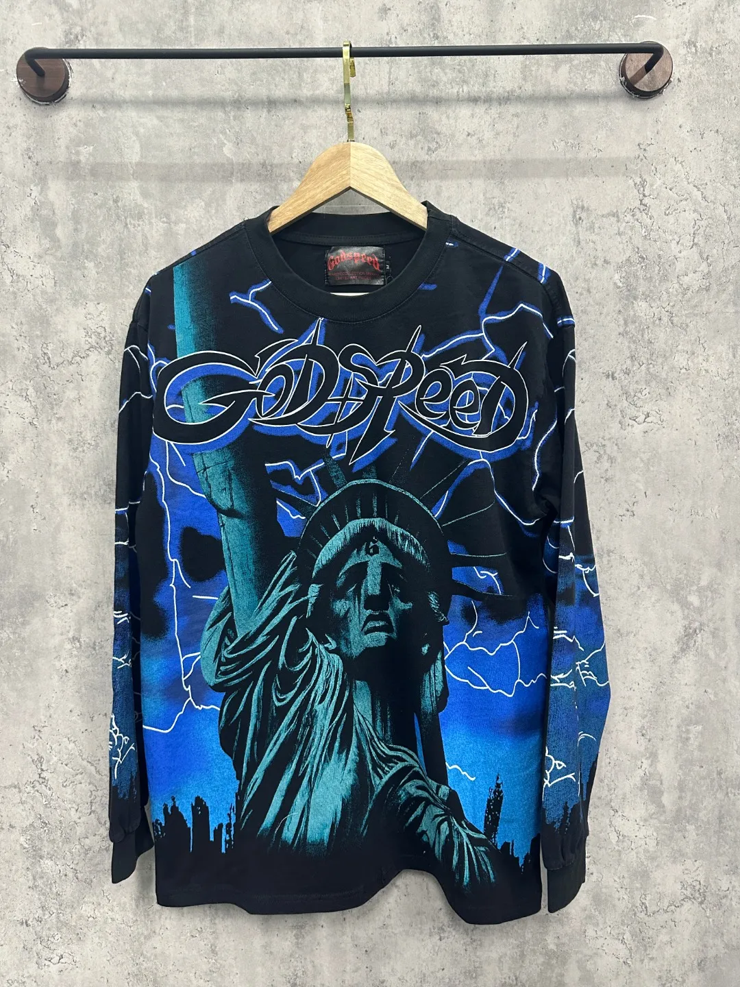 G57# GodSpeed ​​HD printed washed long sleeve S-XL size black red black blue black yellow P166