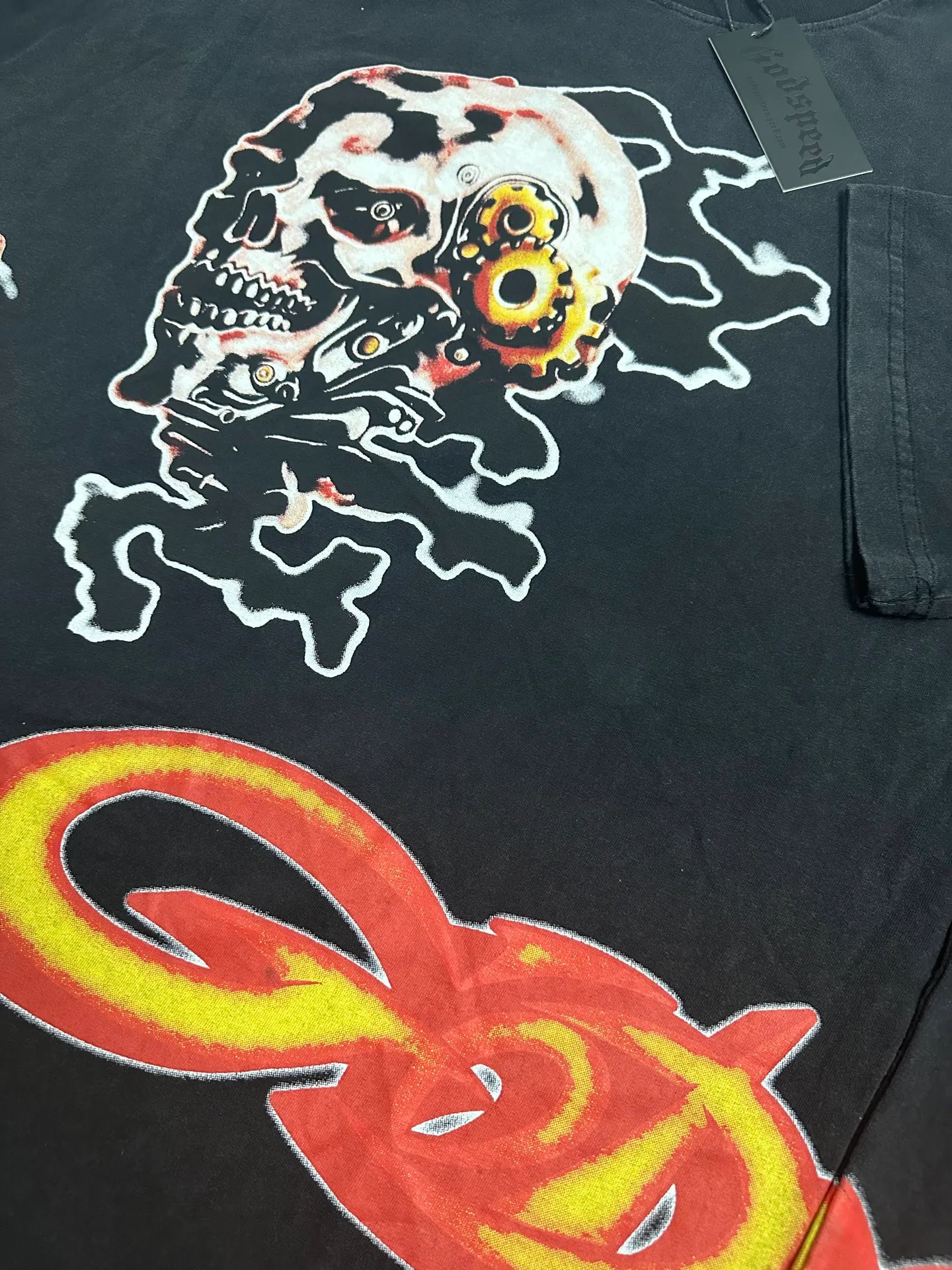 6315# washed black I P116 Godspeed cross-border American rock and roll street washed retro style short-sleeved T (craft printing) fabric (fabric): 32 count combed double yarn 250 grams weight code number (size): S-M-L-XL color (colour): washed black