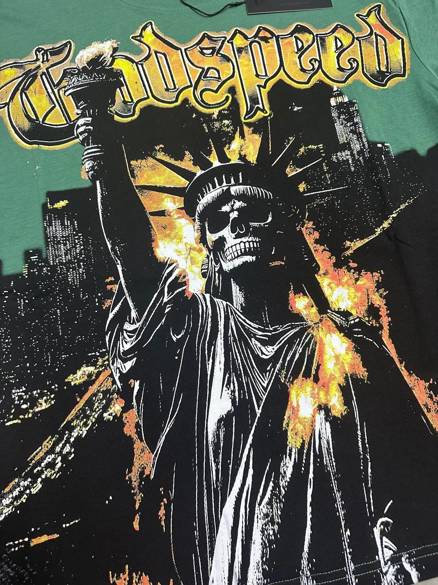 5126#pine cypress green | P106 Godspeed cross-border American rock and roll street washed retro style short-sleeved T (craft printing) fabric (fabric): 32 counts combed double yarn 240 grams weight code number (size): S-M-L-XL color (colour): pine cypress green