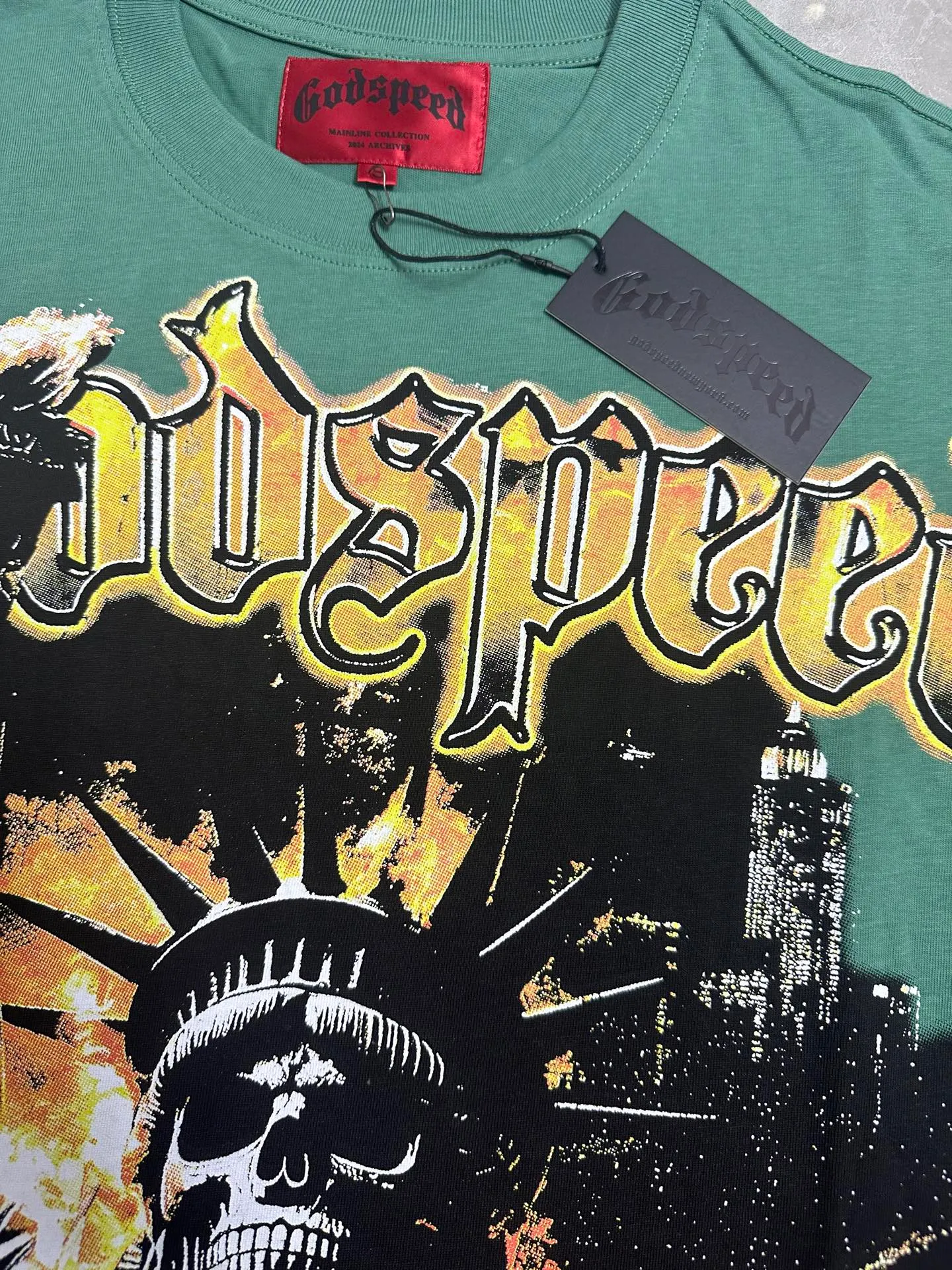 5126#pine cypress green | P106 Godspeed cross-border American rock and roll street washed retro style short-sleeved T (craft printing) fabric (fabric): 32 counts combed double yarn 240 grams weight code number (size): S-M-L-XL color (colour): pine cypress green
