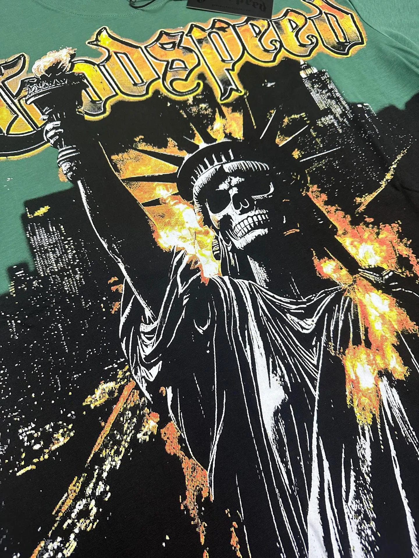 5126#pine cypress green | P106 Godspeed cross-border American rock and roll street washed retro style short-sleeved T (craft printing) fabric (fabric): 32 counts combed double yarn 240 grams weight code number (size): S-M-L-XL color (colour): pine cypress green