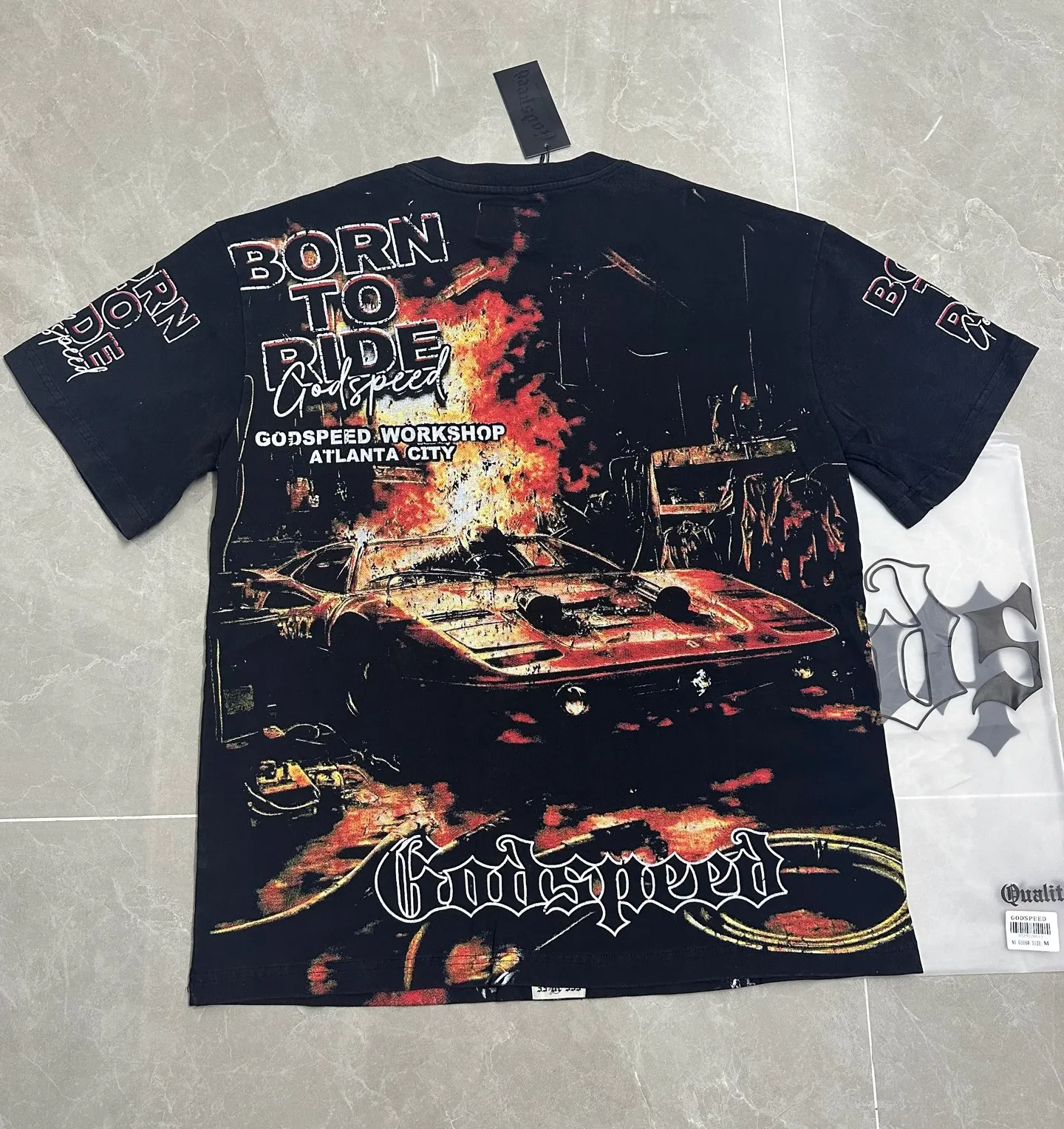 6316# washed black | P116 Godspeed cross-border American rock and roll street washed retro style short-sleeved T (craft printing) fabric (fabric): 32 count combed double yarn 250 grams weight code number (size): S-M-L-XL color (colour): washed black