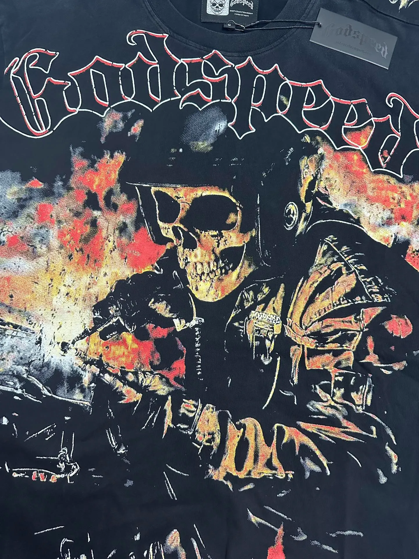 6316# washed black | P116 Godspeed cross-border American rock and roll street washed retro style short-sleeved T (craft printing) fabric (fabric): 32 count combed double yarn 250 grams weight code number (size): S-M-L-XL color (colour): washed black