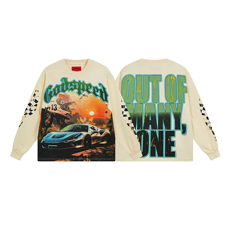 3105# P140 Real shot of Godspeed American fashion rock street pure cotton loose bottoming long-sleeved T-shirt long T. Fabric: 270g 32 count fine cotton double yarn pure cotton Color: Apricot Code number: S M L XL