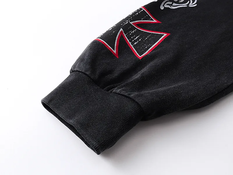 1103# P160 Washed Black Real Shot Godspeed American Fashion Rock Street Retro Washed Distressed Printed Cotton Short Sleeves Fabric: 270g 32 Count Fine Cotton Double Yarn Pure Cotton Color: Washed Black Size: S M L XL