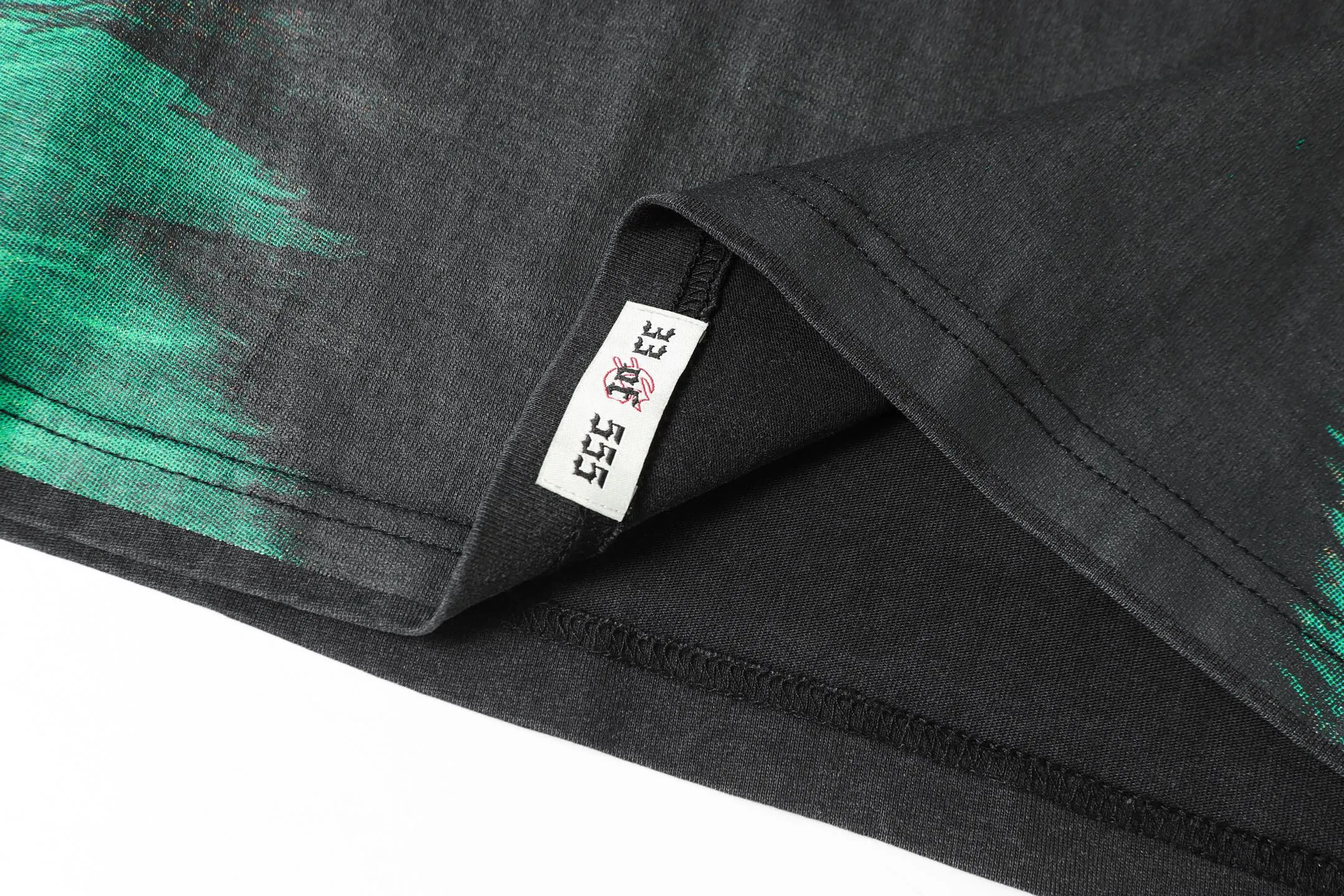 6043#washed black｜P116 Godspeed cross-border American rock and roll street washed retro style short-sleeved T (craft printing) fabric (fabric): 32 count combed double yarn 250g weight size (size): S-M-L-XL color (colour): washed black 👉