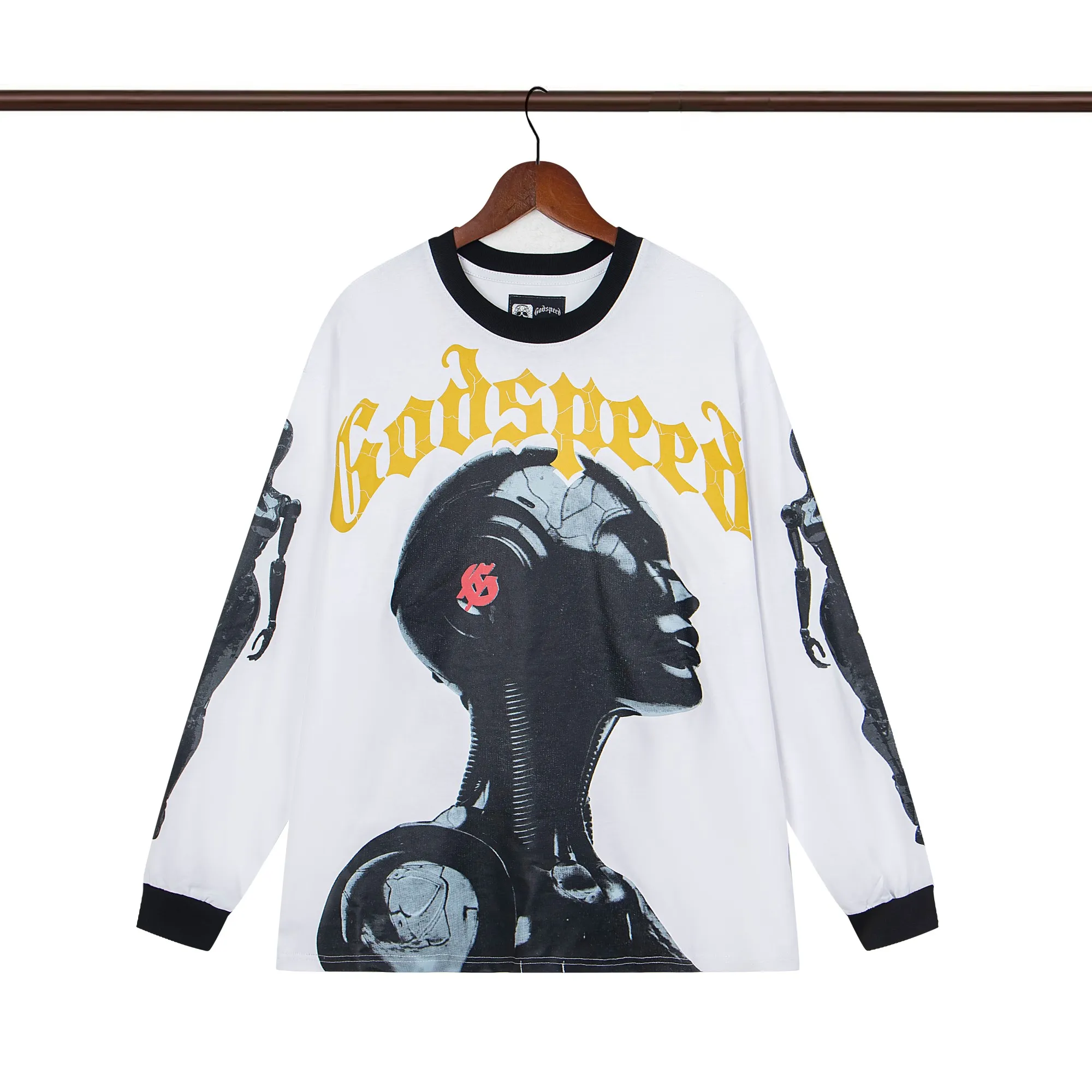 Style number G131 Washed black P156 Apricot white P136 Godspeed 25SS retro washed distressed long-sleeved T-shirt Loose fit Washed black Apricot white S-XL