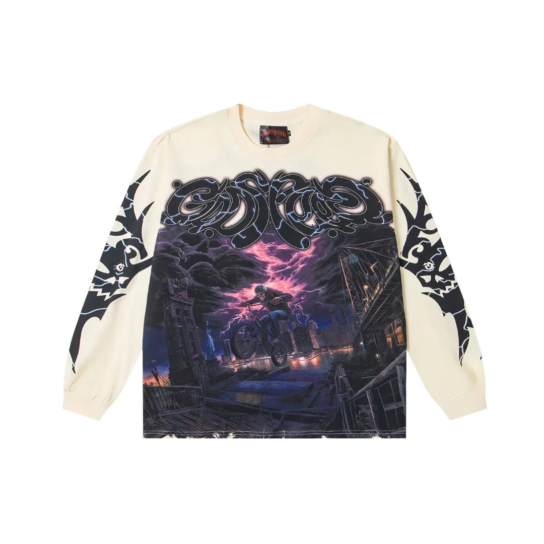 G52# GodSpeed ​​white ink direct spray wash long sleeve S-XL size apricot P146