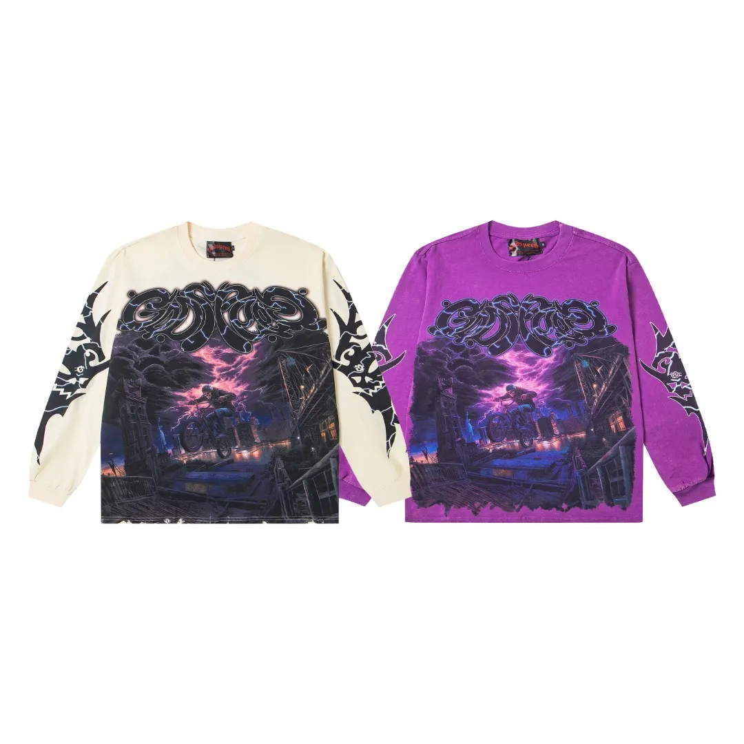G52# GodSpeed ​​white ink direct spray wash long sleeve S-XL size apricot P146
